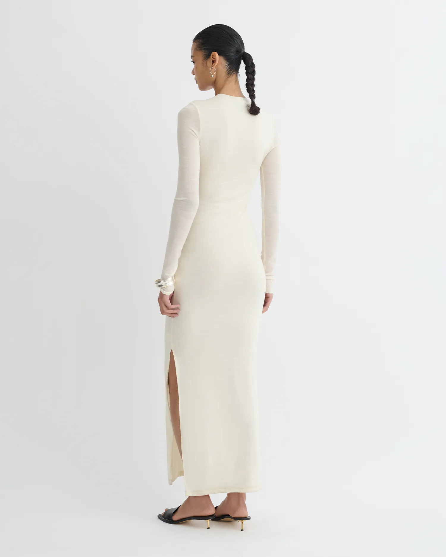 Linora - Draped Wool Jersey Midi Dress - Creme breathable fabric dress