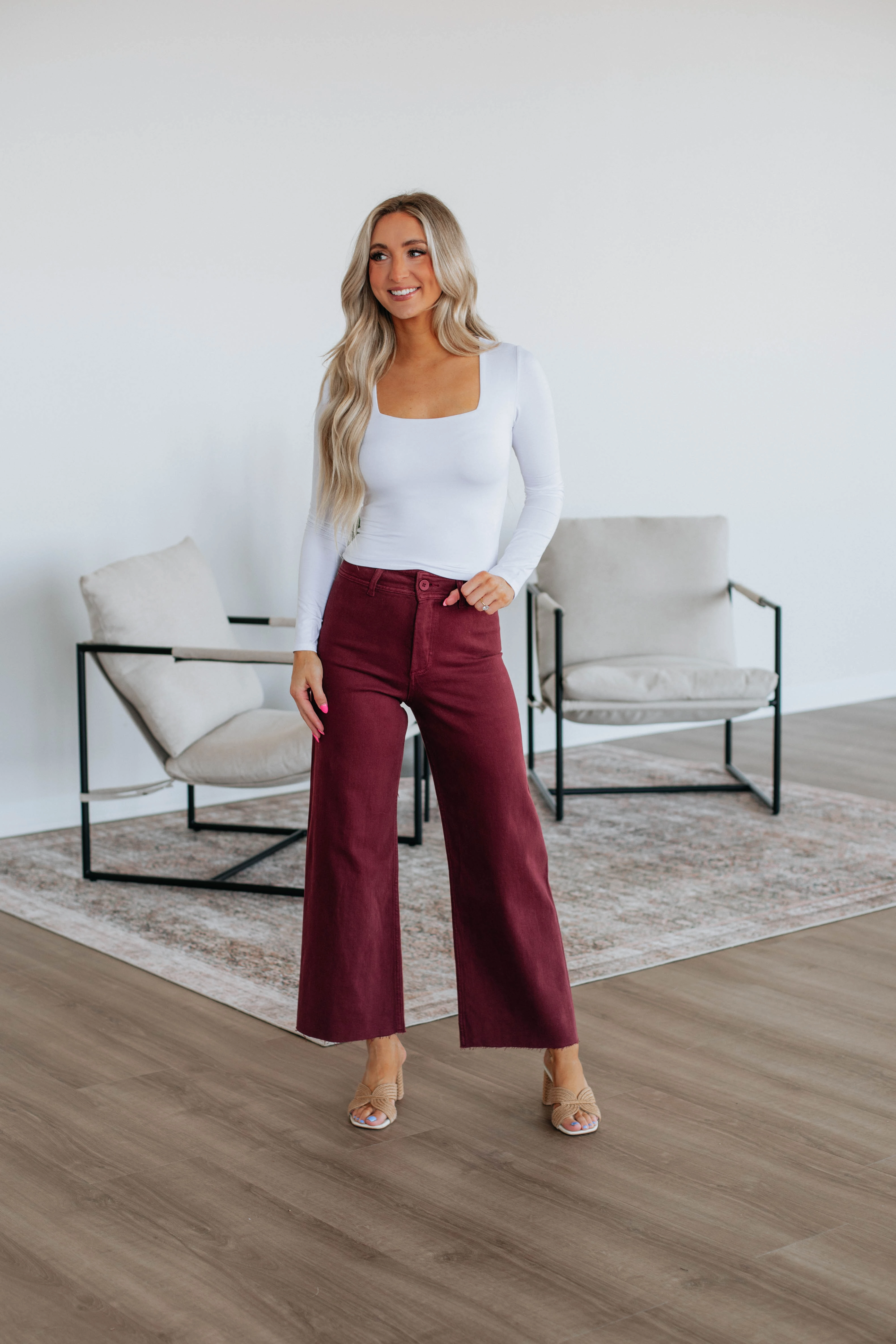 Linsley Wide Leg Pants - Maroon Versatile Fashion Polished Look