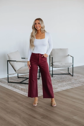Linsley Wide Leg Pants - Maroon Versatile Fashion Polished Look
