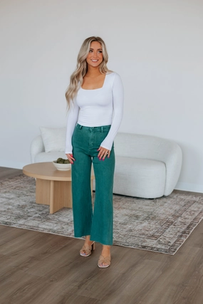 Curved Waistline Smart Layering Linsley Wide Leg Pants - Pine