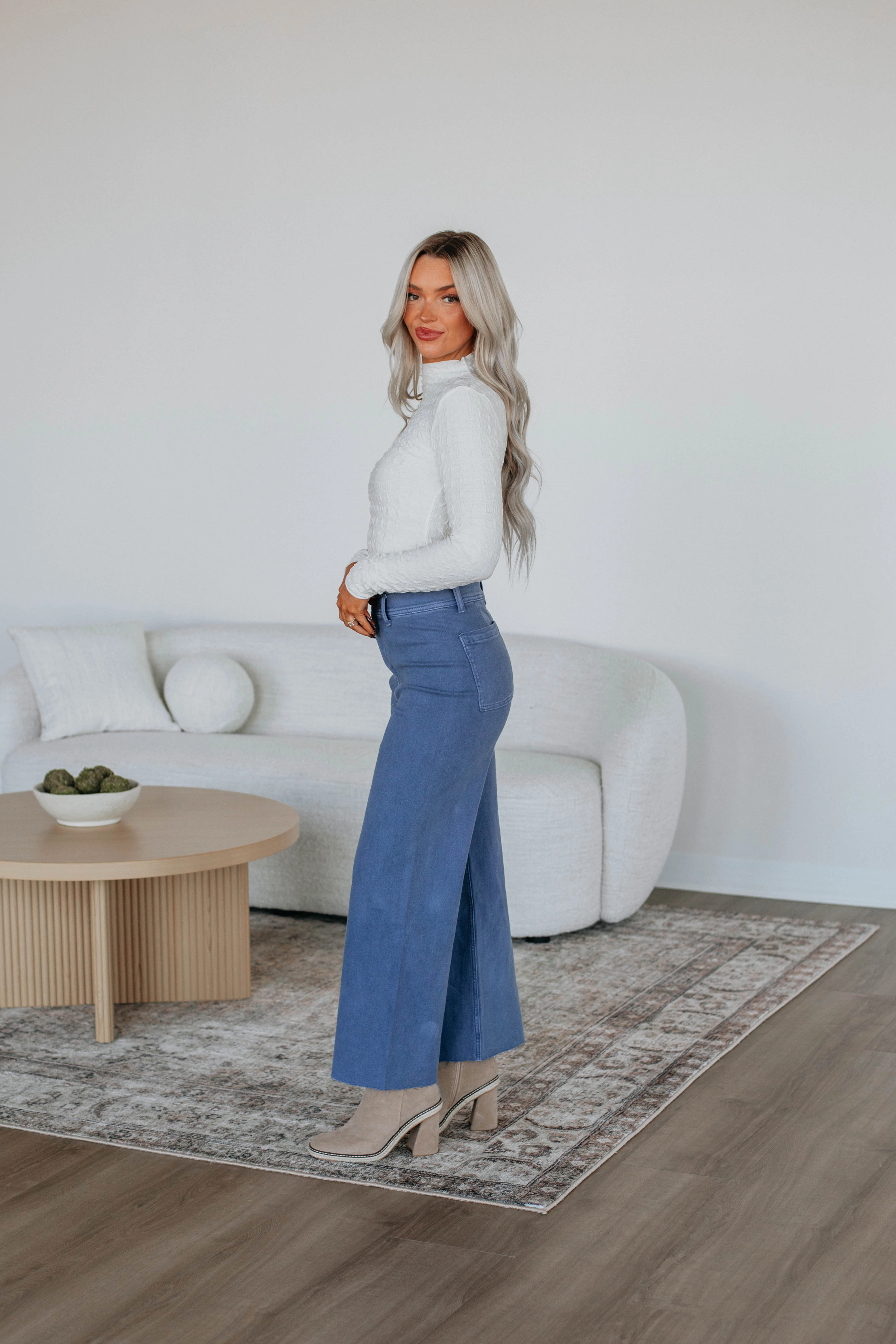 Linsley Wide Leg Pants - Stormy Blue Cozy Touch