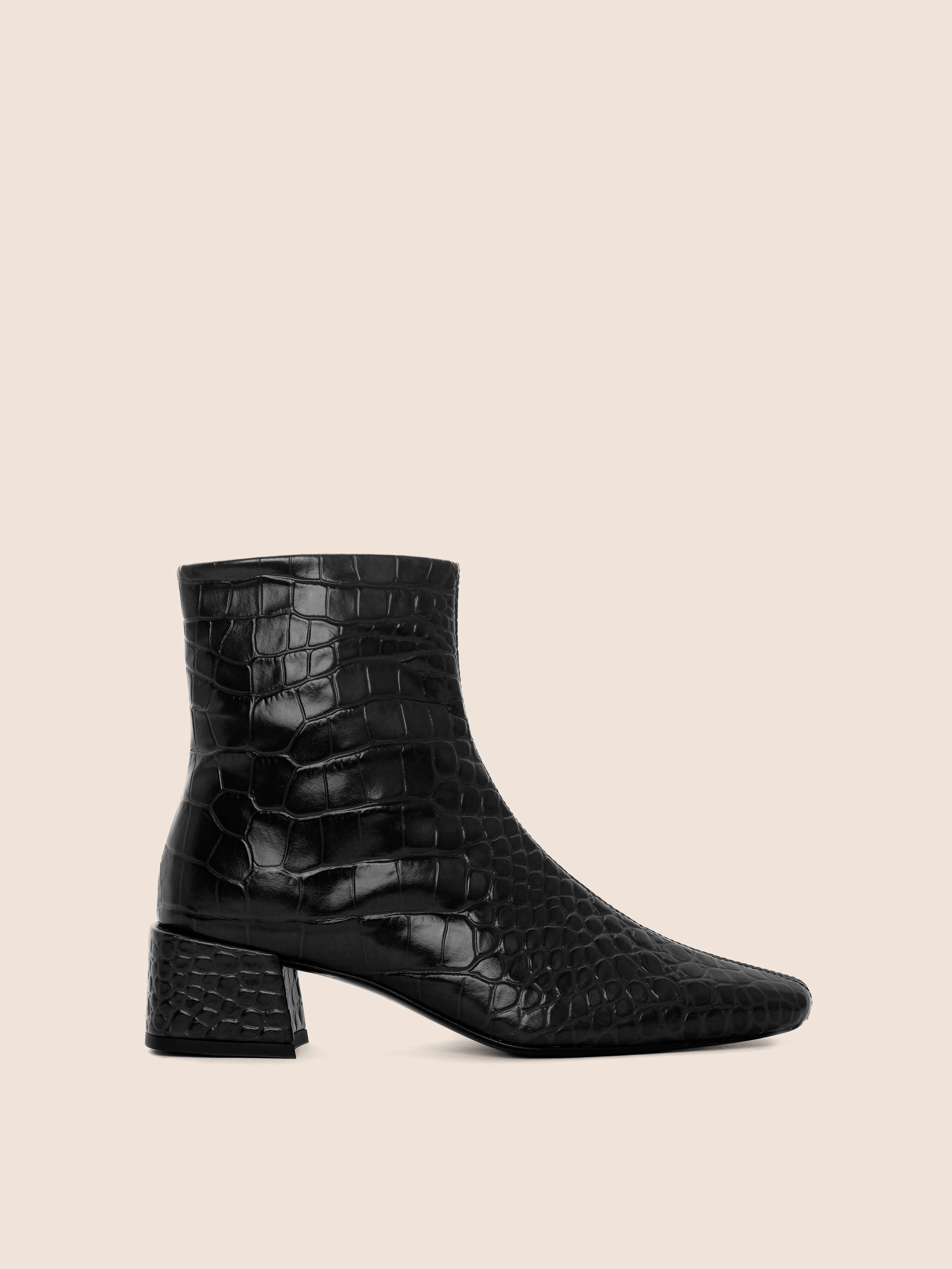 Lisboa Black Croco Boot Wide Cut Metal Edge