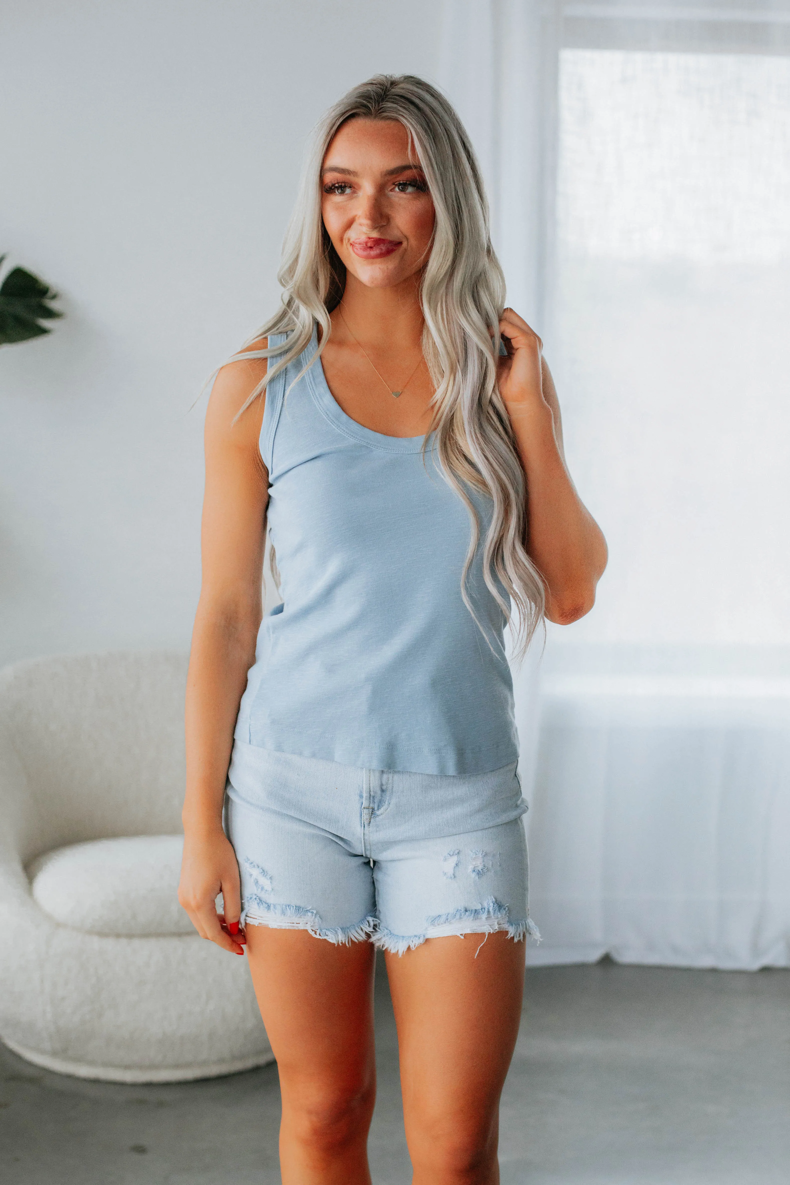Lita Basic Tank - Powder Blue Flexible Neckline