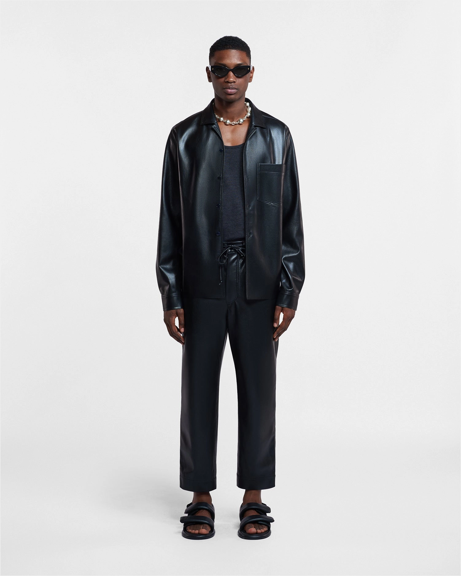 Duco - Okobor? Alt-Leather Long Sleeve Shirt - Black Morning Comfort Functional Pocket