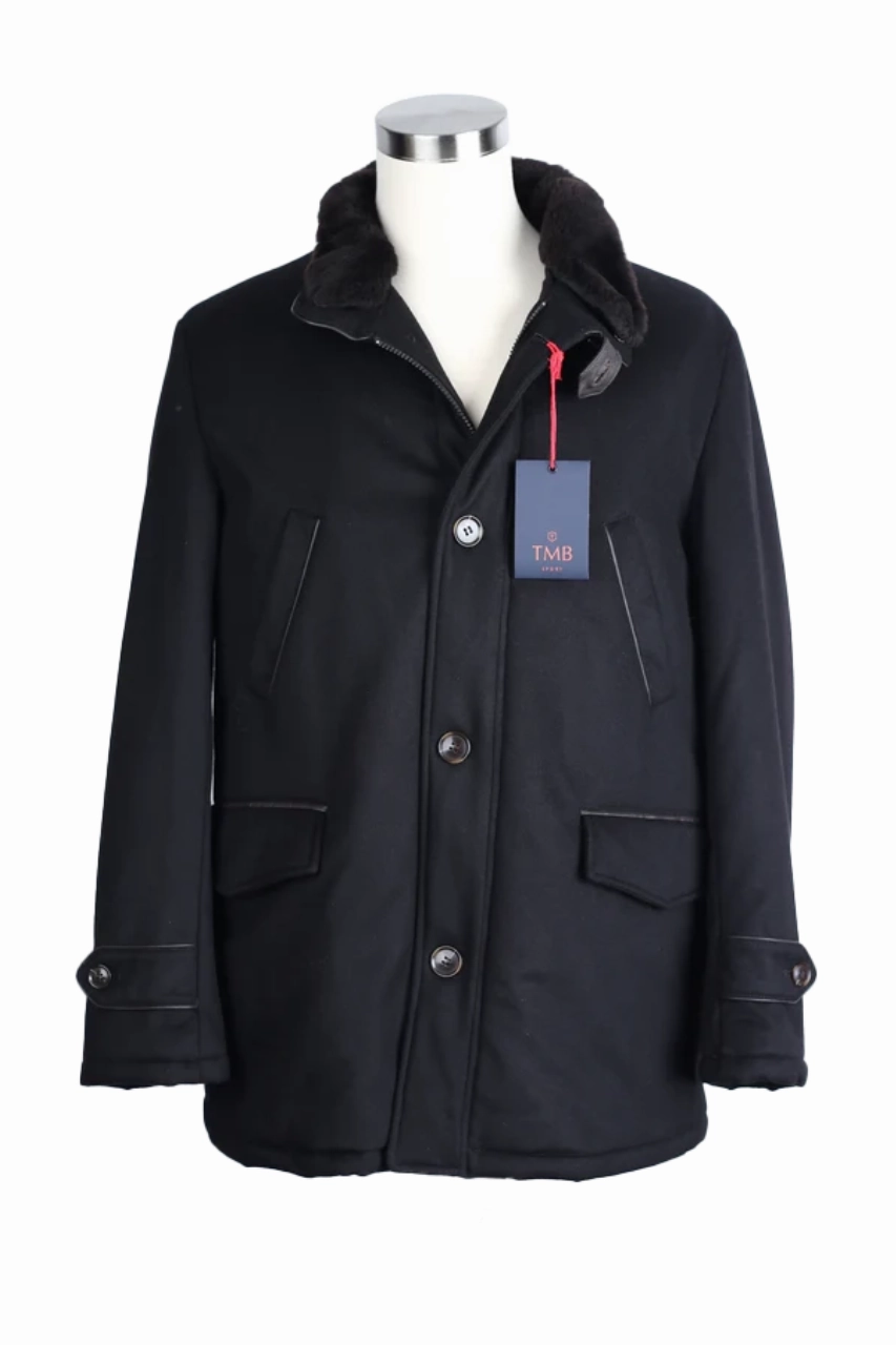 Loro Piana Cashmere Fabric Padded Coat W/ Fur Collar TemperatureRegulating Wind Blocking Fabric