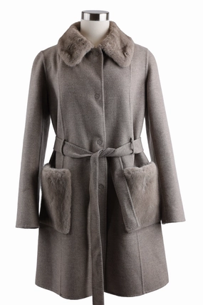 Loro Piana Storm System Wool/Cashmere Belted Parka W/ Mink Trim Casual Staple