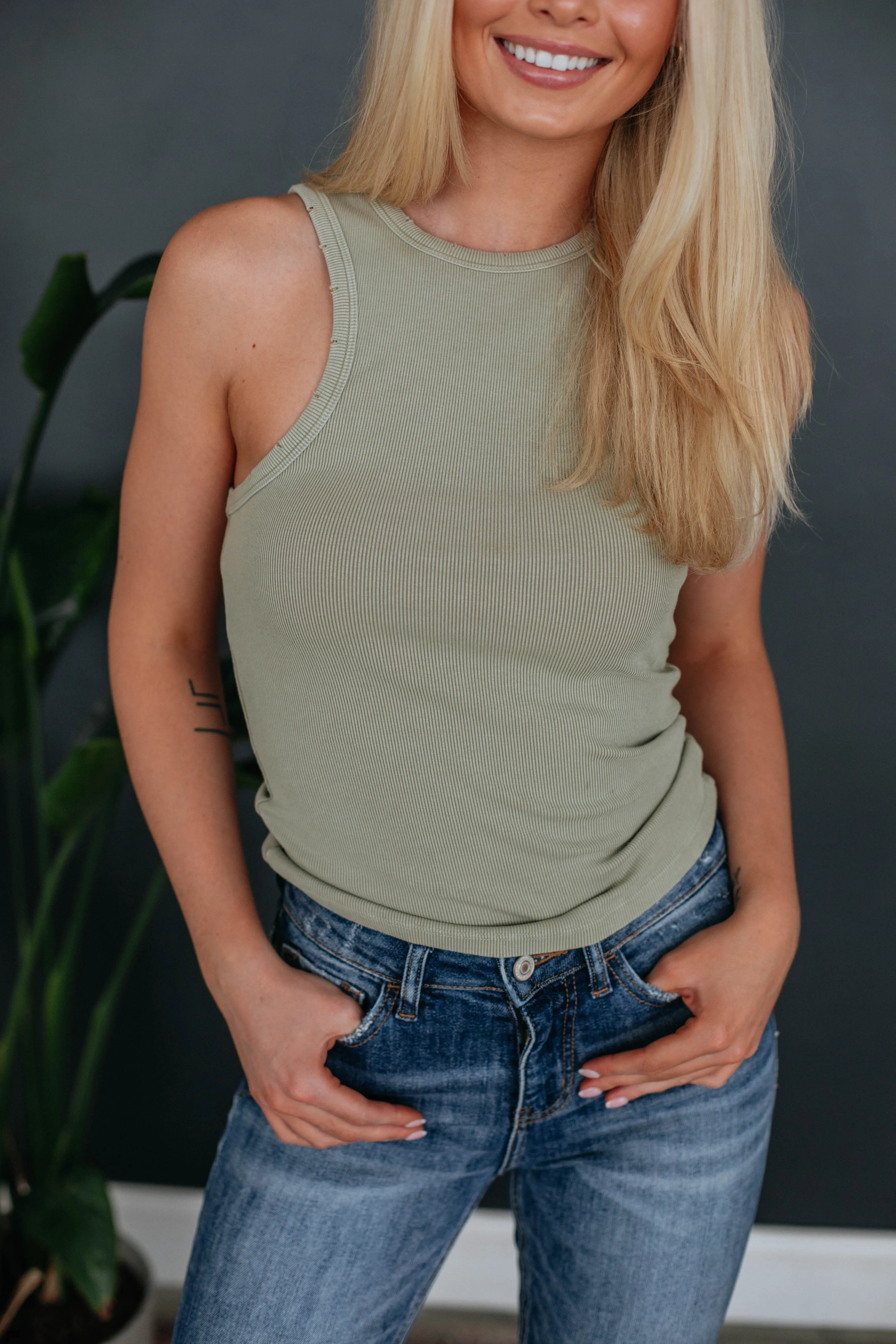 Lou Ribbed Tank - Sage Workout Ready Fabric