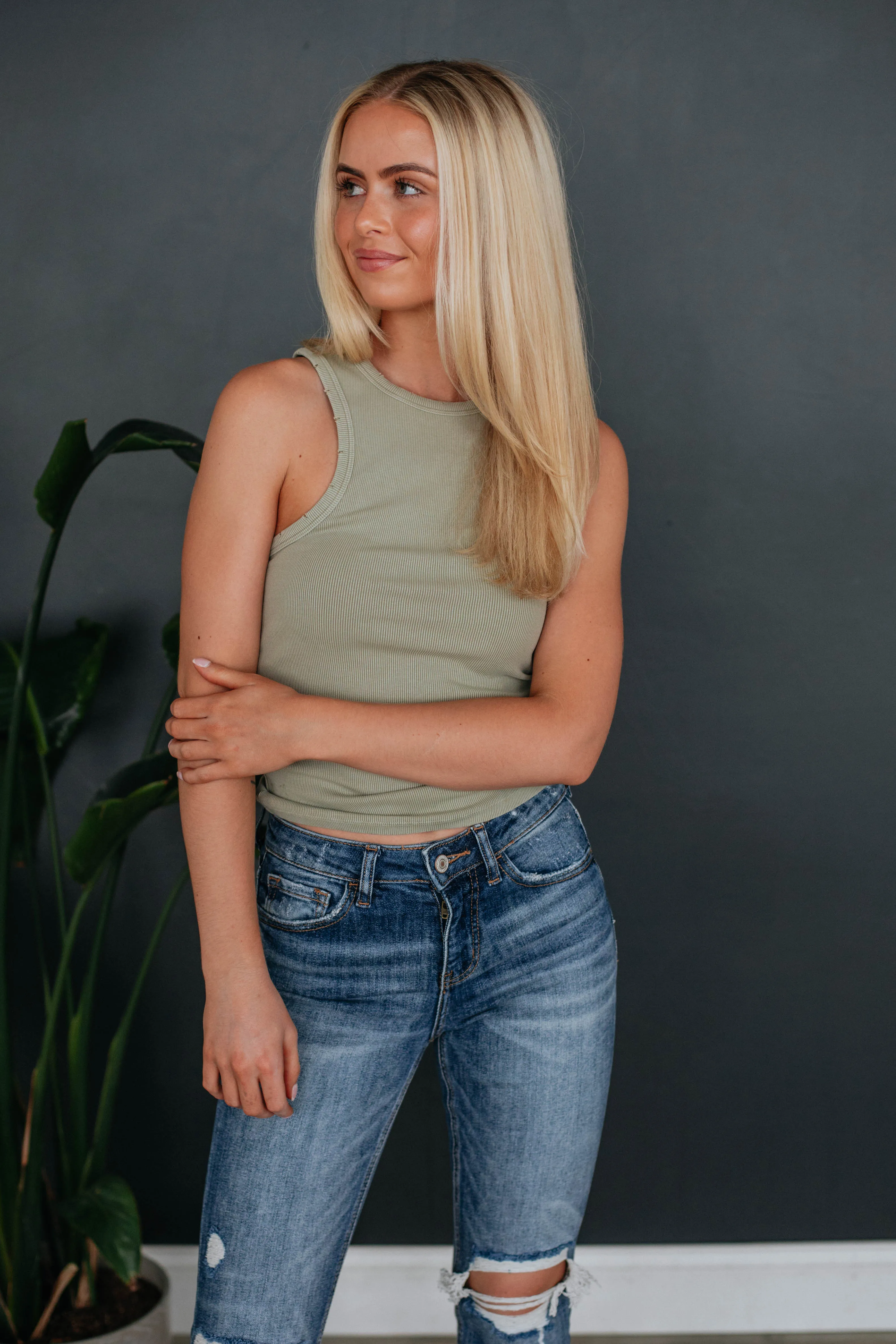 Fire - Resistant steel made Lou Ribbed Tank - Sage