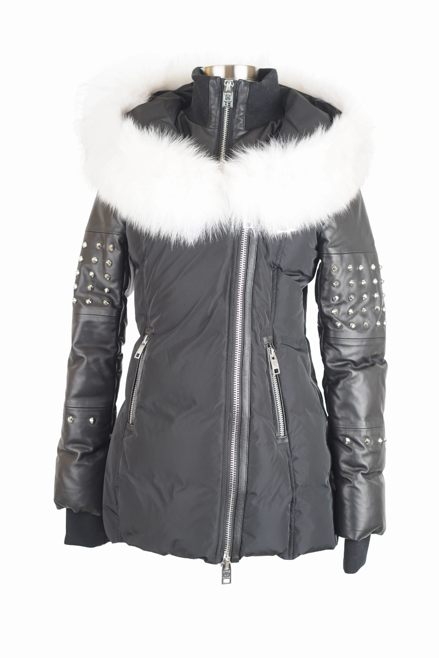 QuiltedPattern Bold Statement Fur Hood Down Filled Parka Coat w/ Spikes