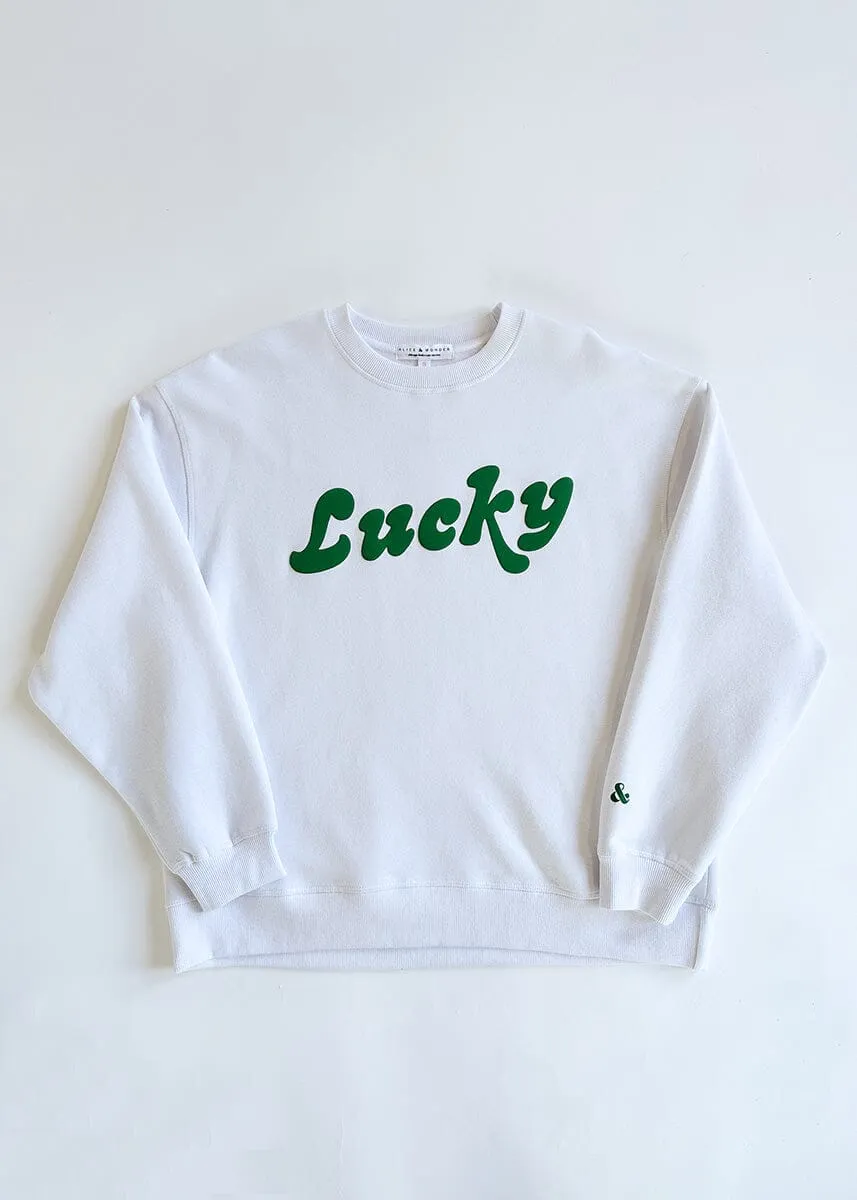 Lucky Oversized Sweatshirt - White Casual Fashion Winter Perfection