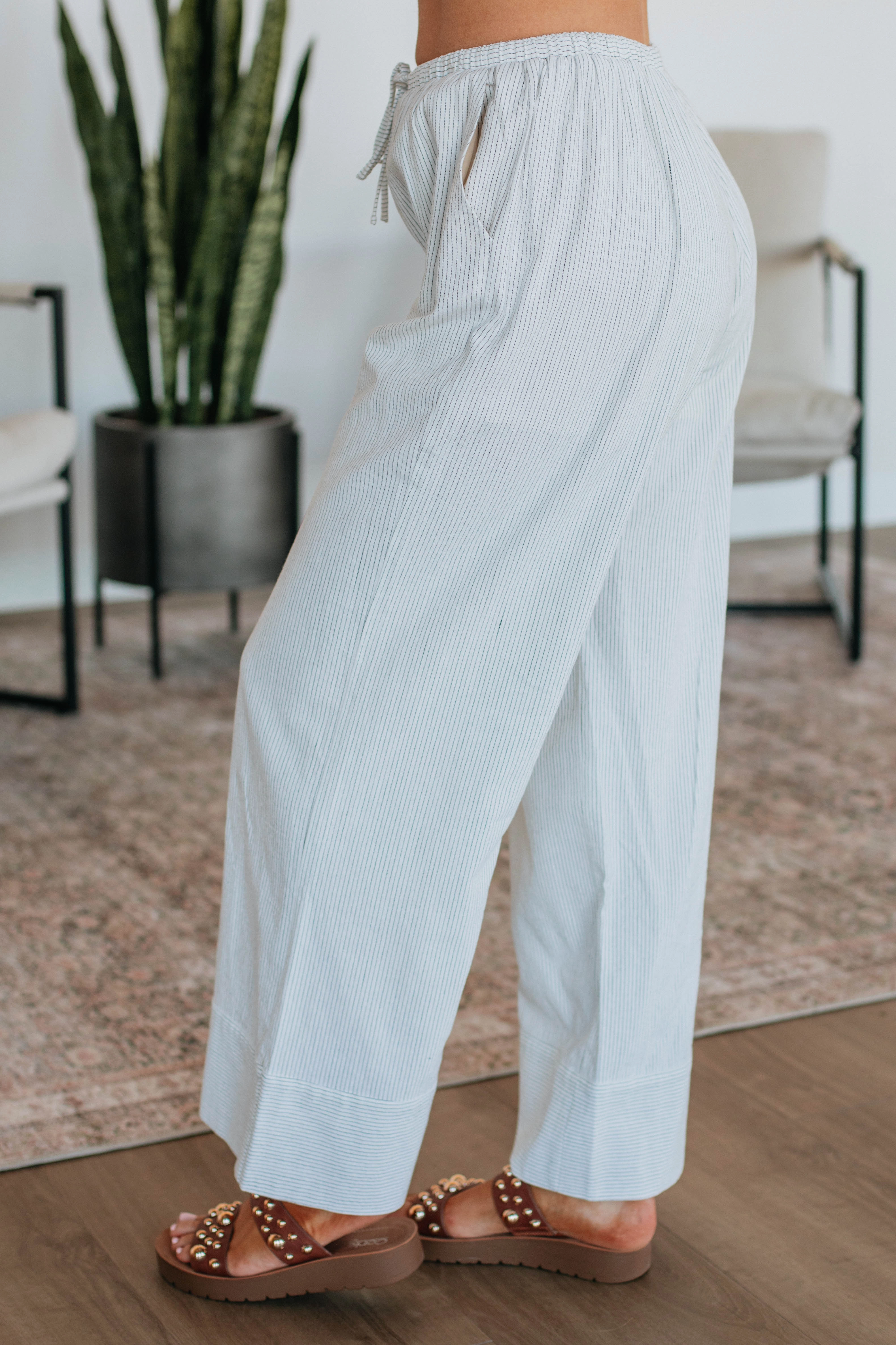 Luvan Striped Pants - Ivory Mix Low Bulk Easy Fit