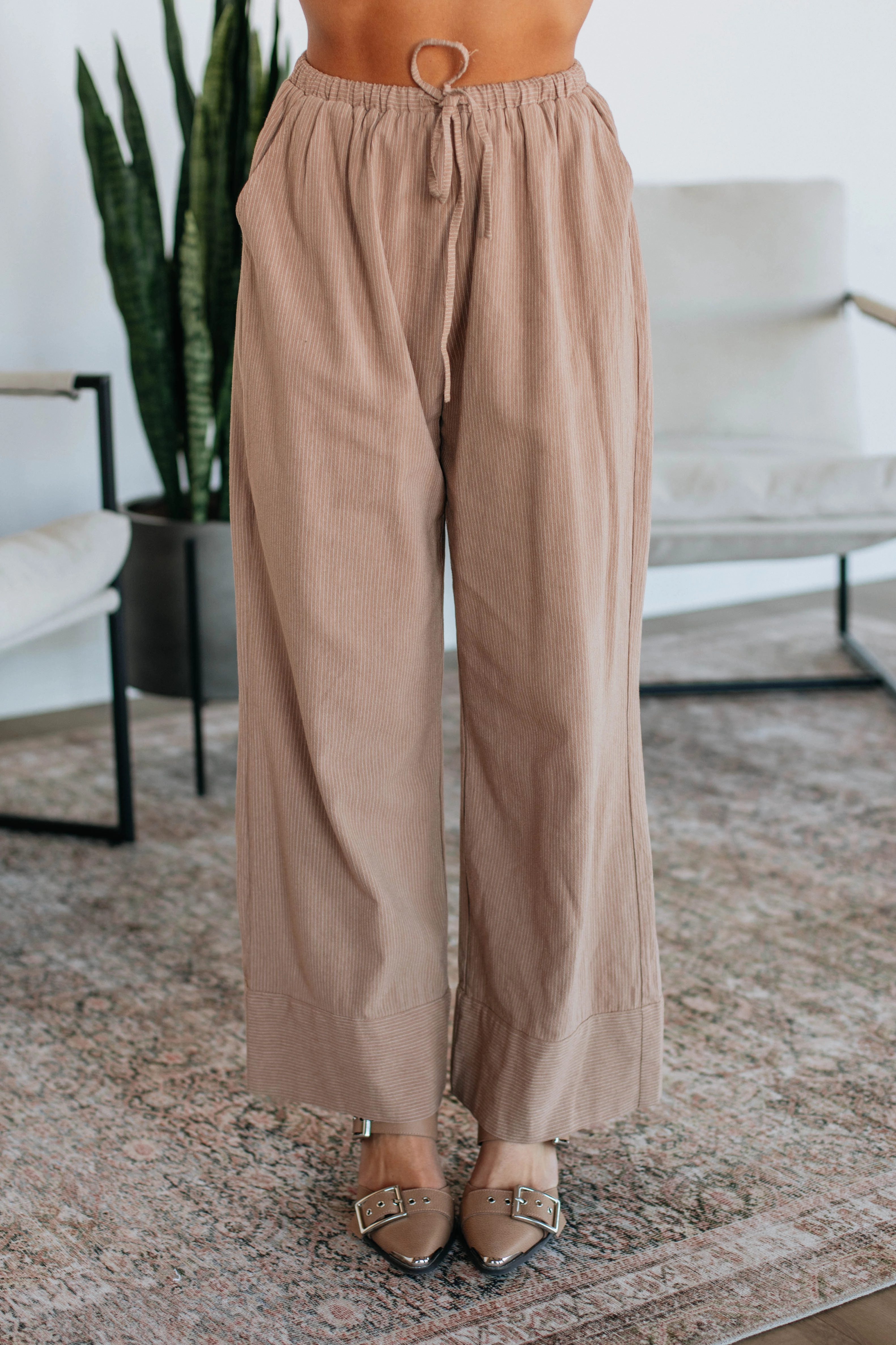 Shape Retention Luvan Striped Pants - Mocha Mix