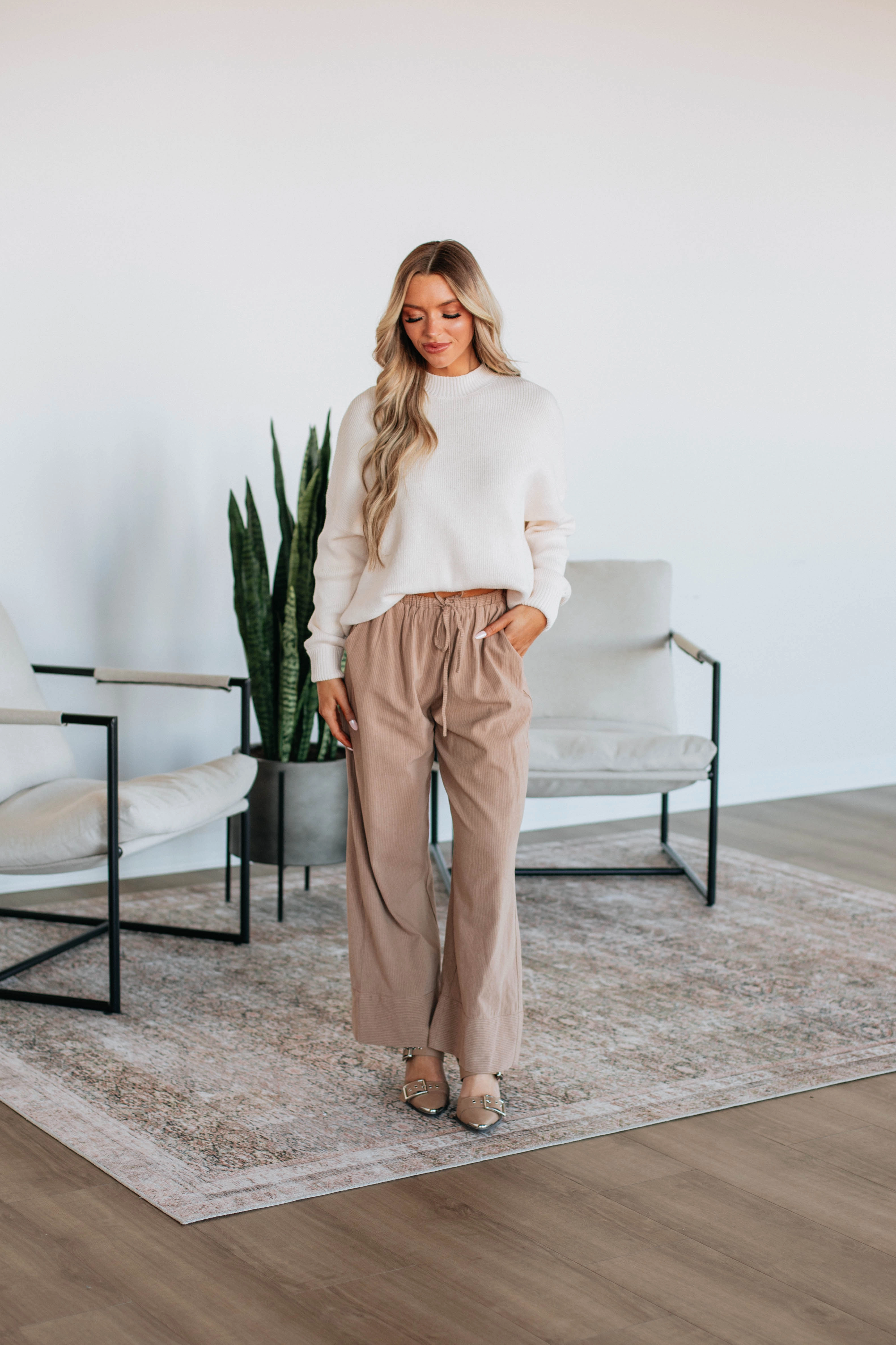 hypoallergenic material Fashionable Appeal Luvan Striped Pants - Mocha Mix