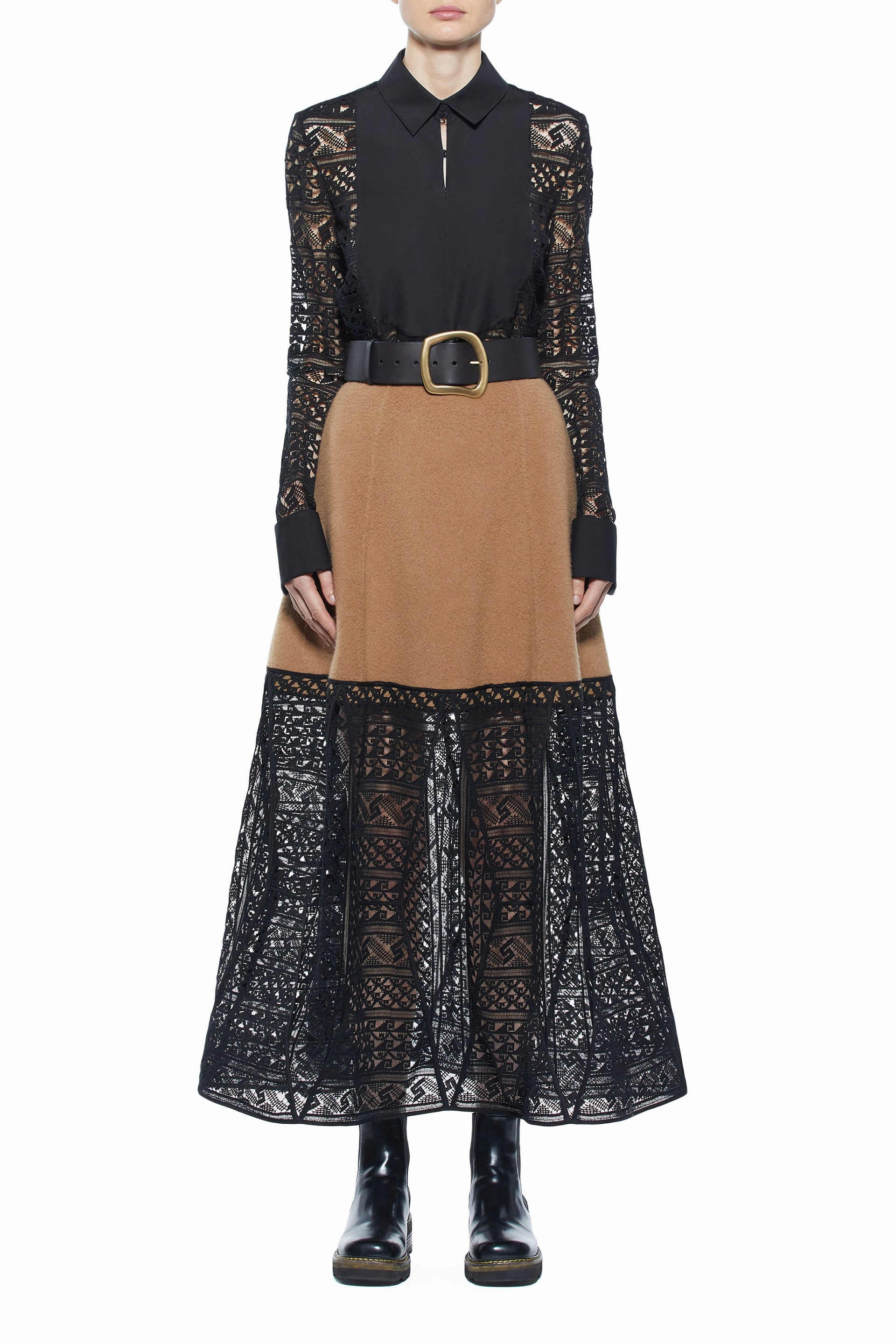 Sorvino Lace Midi Skirt in Camel Double-Face Recycled Cashmere Animal Print