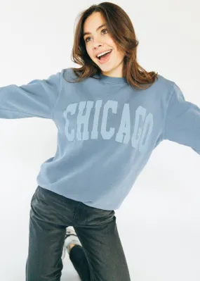 Comfortable Knitwear Warm Knit Design Chicago Collegiate Puff Sweatshirt - Slate Blue