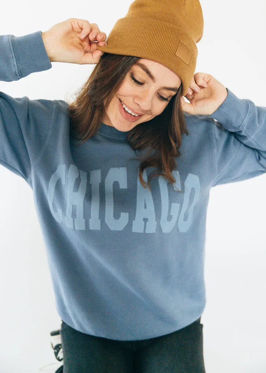 Chicago Collegiate Puff Sweatshirt - Slate Blue Basic Must-Have Minimalist Style