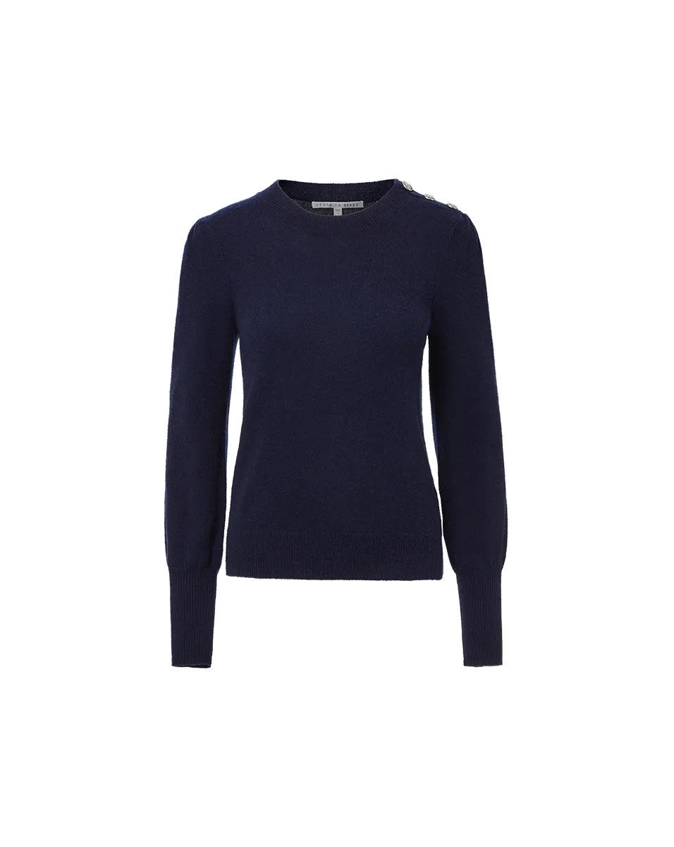 Drop Shoulder Design Nelia Cashmere Pullover | Button Accent