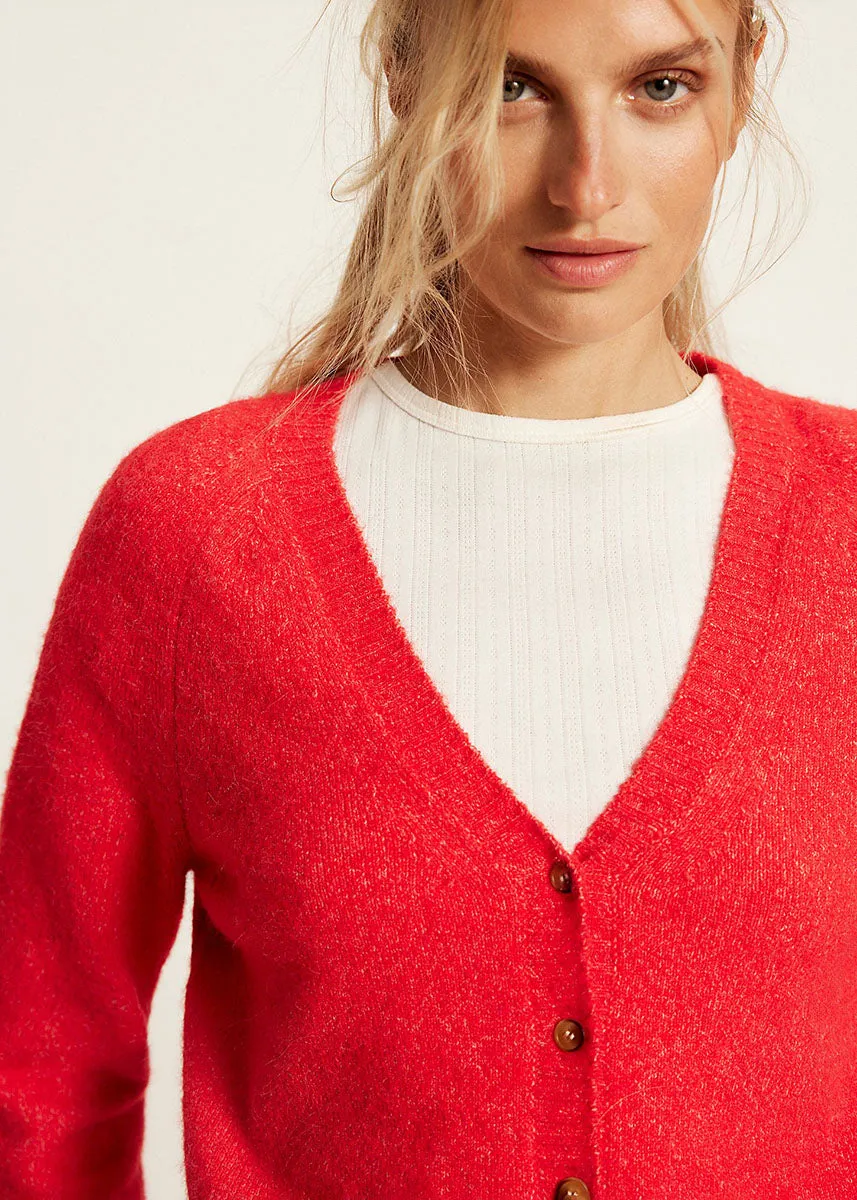 School Girl Cardi - Cherry Pop Melange Drop Shoulder Design Soft Performance