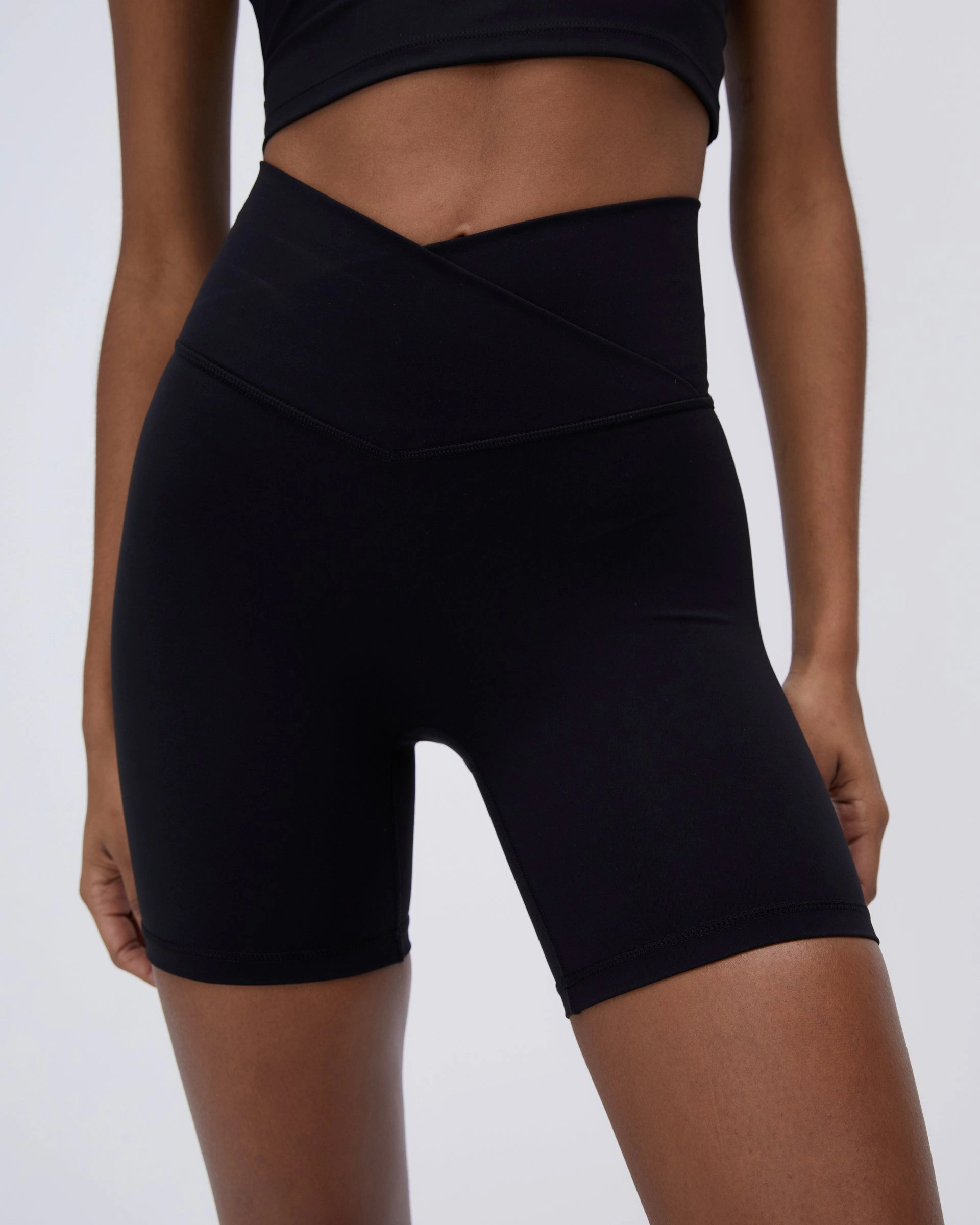 Ultimate Wrap Over Crop Shorts - Black Non Restrictive Fit Ultra Soft Lining