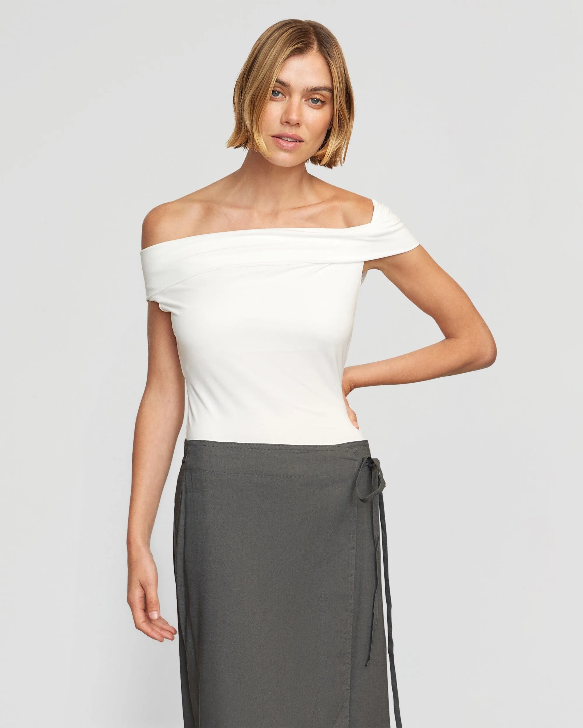 Mai Asymmetric Off-Shoulder Tee Ethically Sourced Materials Comfy Fit