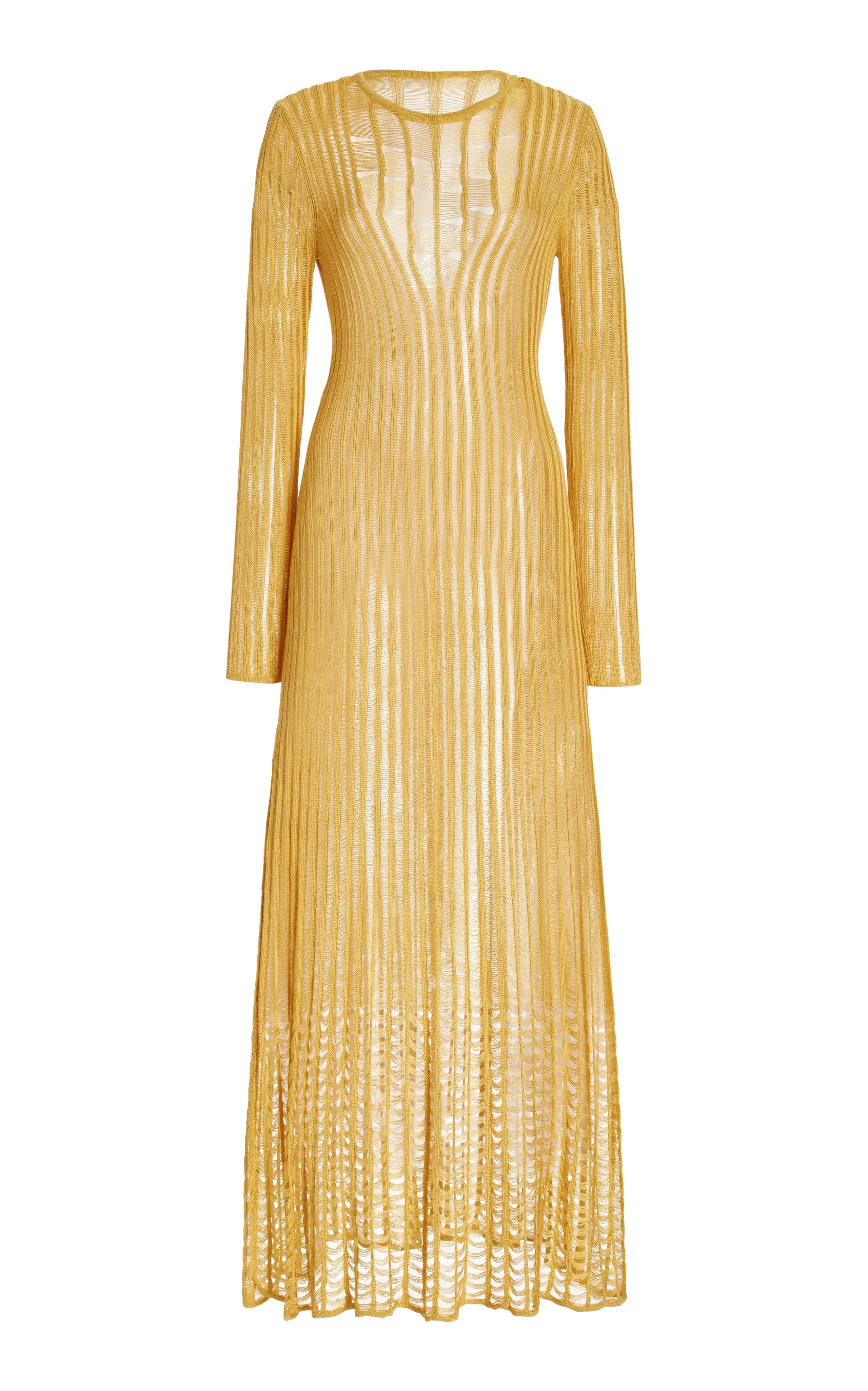 Sunset Scene Polished Cut Maia Knit Dress in Gold Shappe Silk