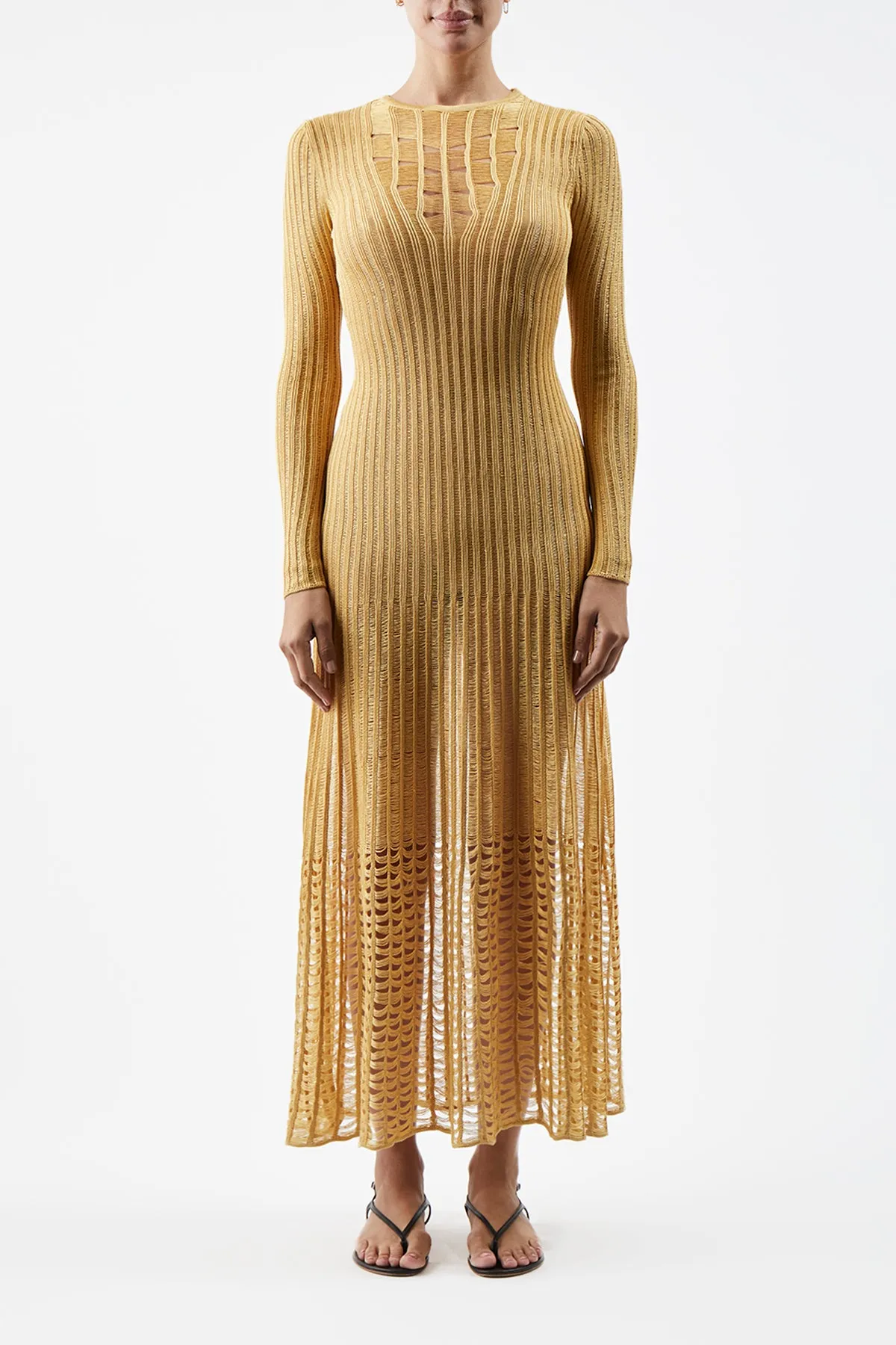 Maia Knit Dress in Gold Shappe Silk Unlined Look