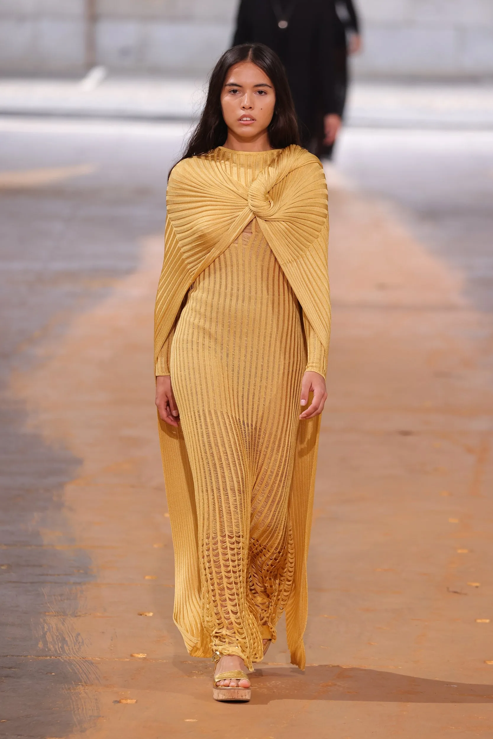 Maia Knit Dress in Gold Shappe Silk Hidden Zipper packable