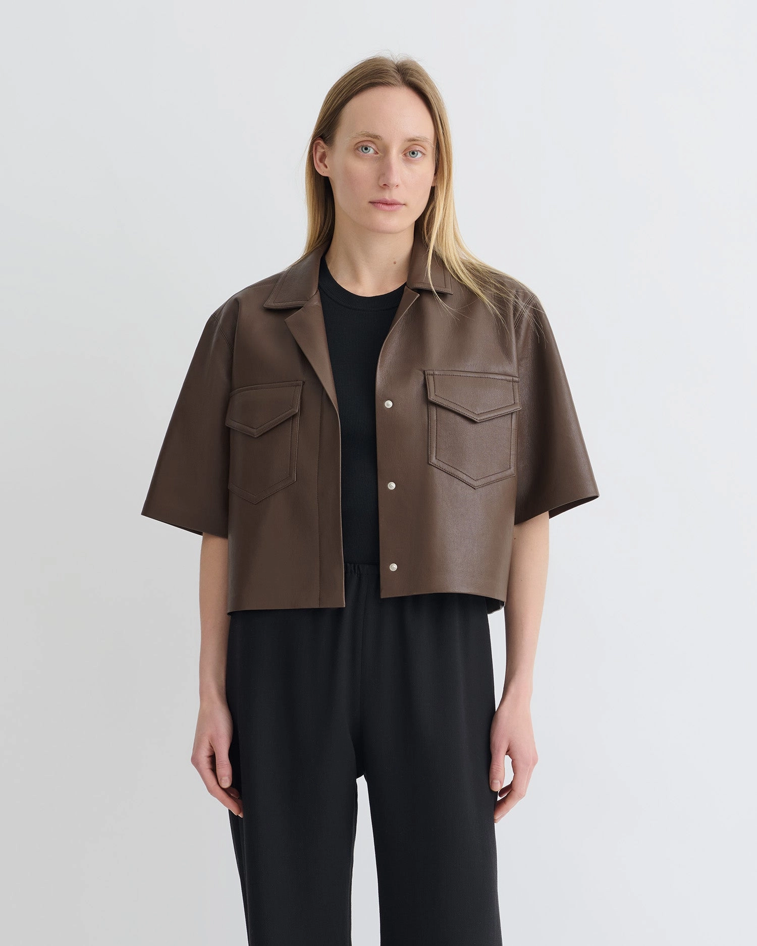 Weekend Casual Smooth Stitch Pattern Maisie - Regenerated Leather Shirt - Chocolate