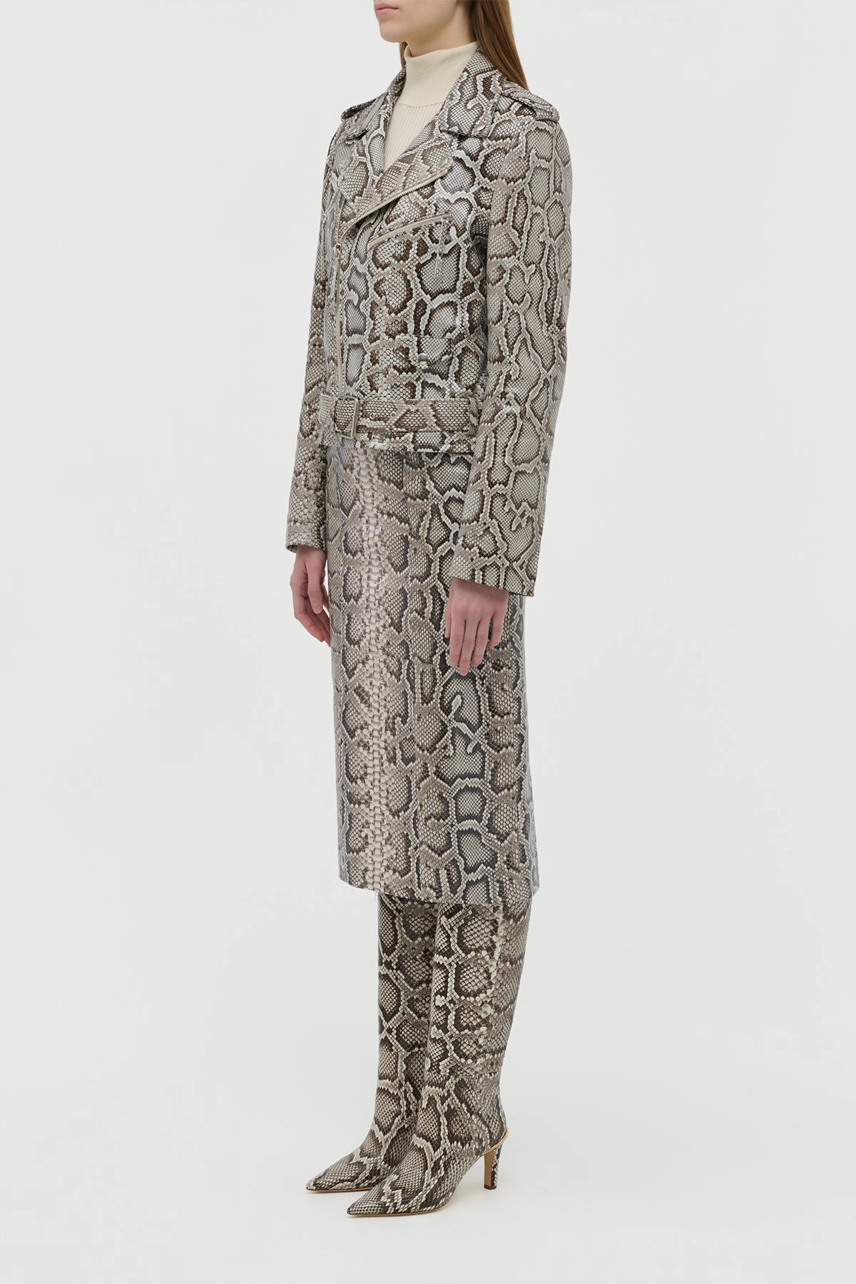 Manuela Midi Skirt in Greyscale Inversa? Snakeskin Contoured Waist