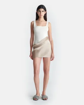 Clean Finish Marijn - Ribbed Jersey and Slip Satin Dress - Dune/Creme