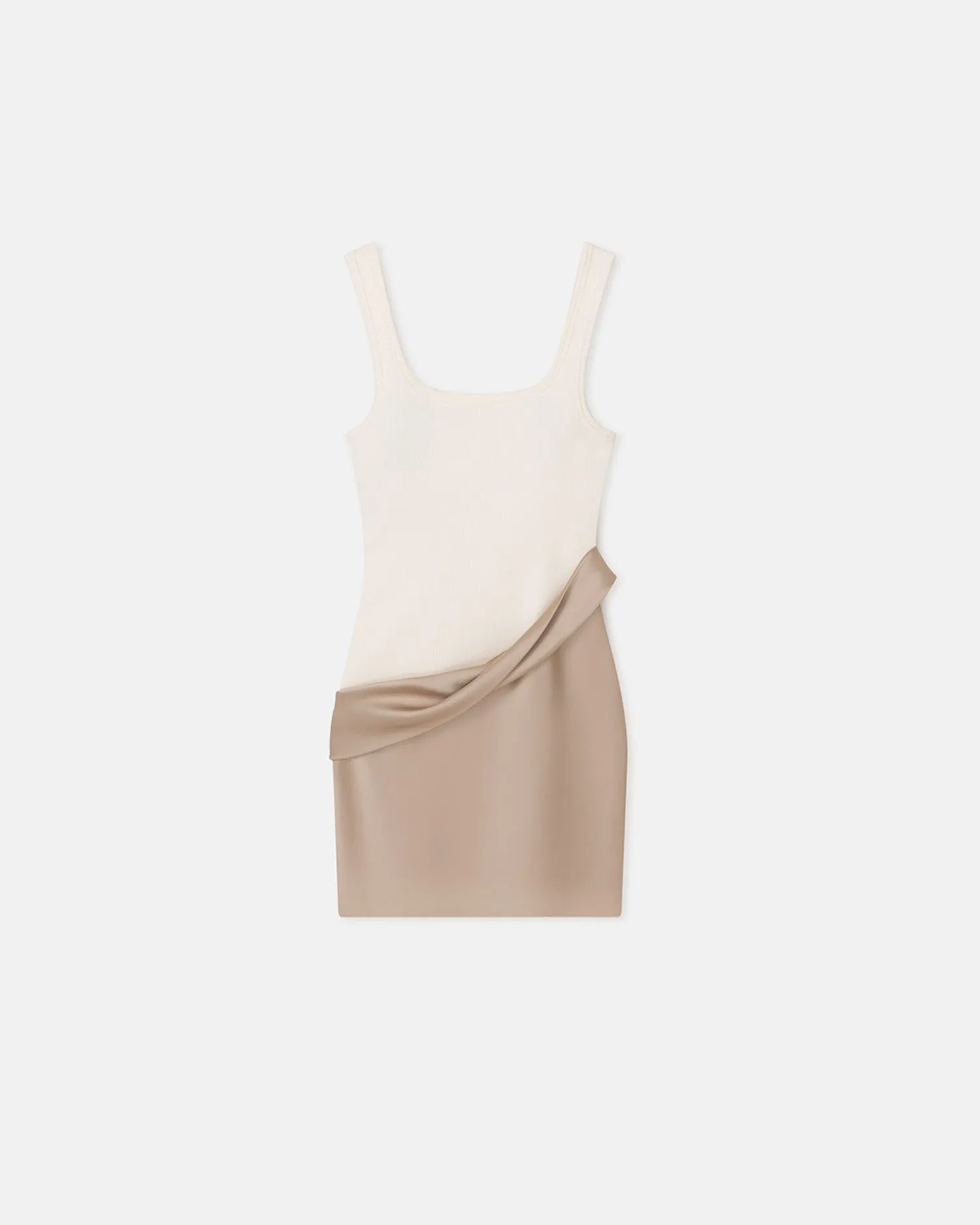 Marijn - Ribbed Jersey and Slip Satin Dress - Dune/Creme Flexible Style Light Silhouette