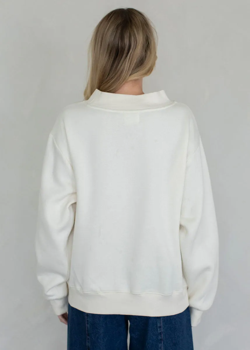 Breathable Comfort Marjorie Fleece Wide Neck Sweatshirt - Cream