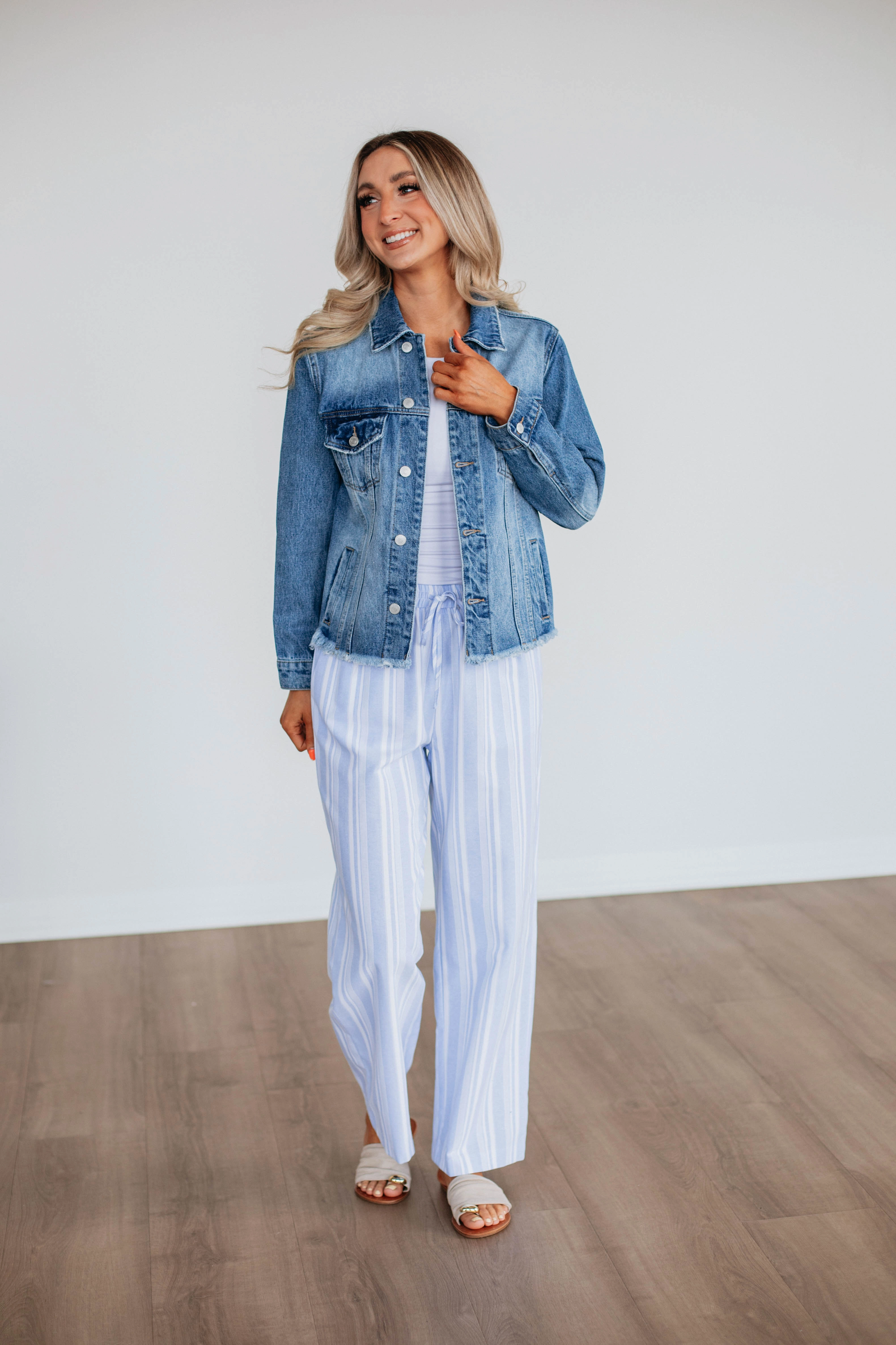 AntiSlipWaistband Marlowe Striped Pants - Powder Blue Mix