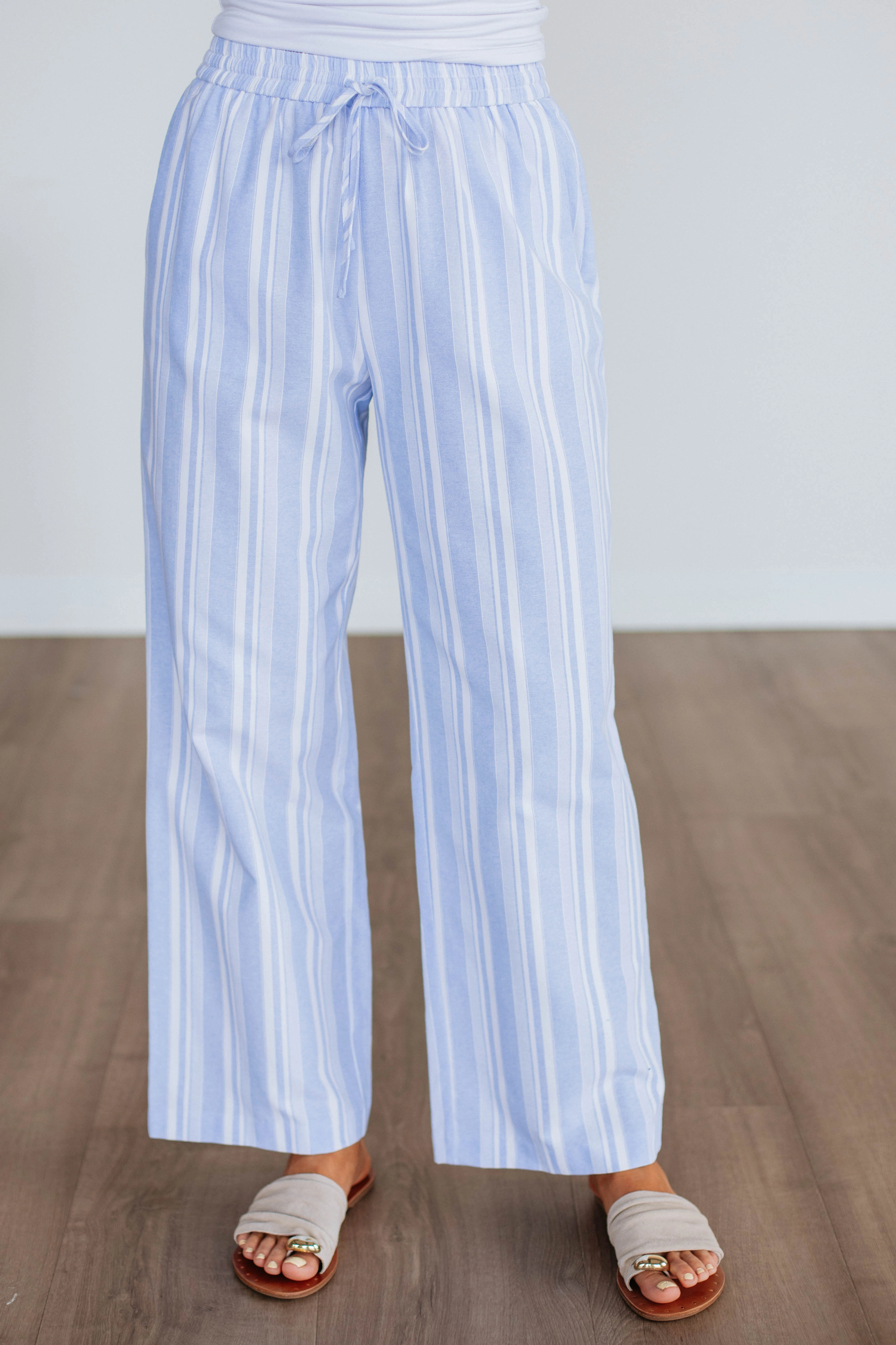 Minimal Design Marlowe Striped Pants - Powder Blue Mix