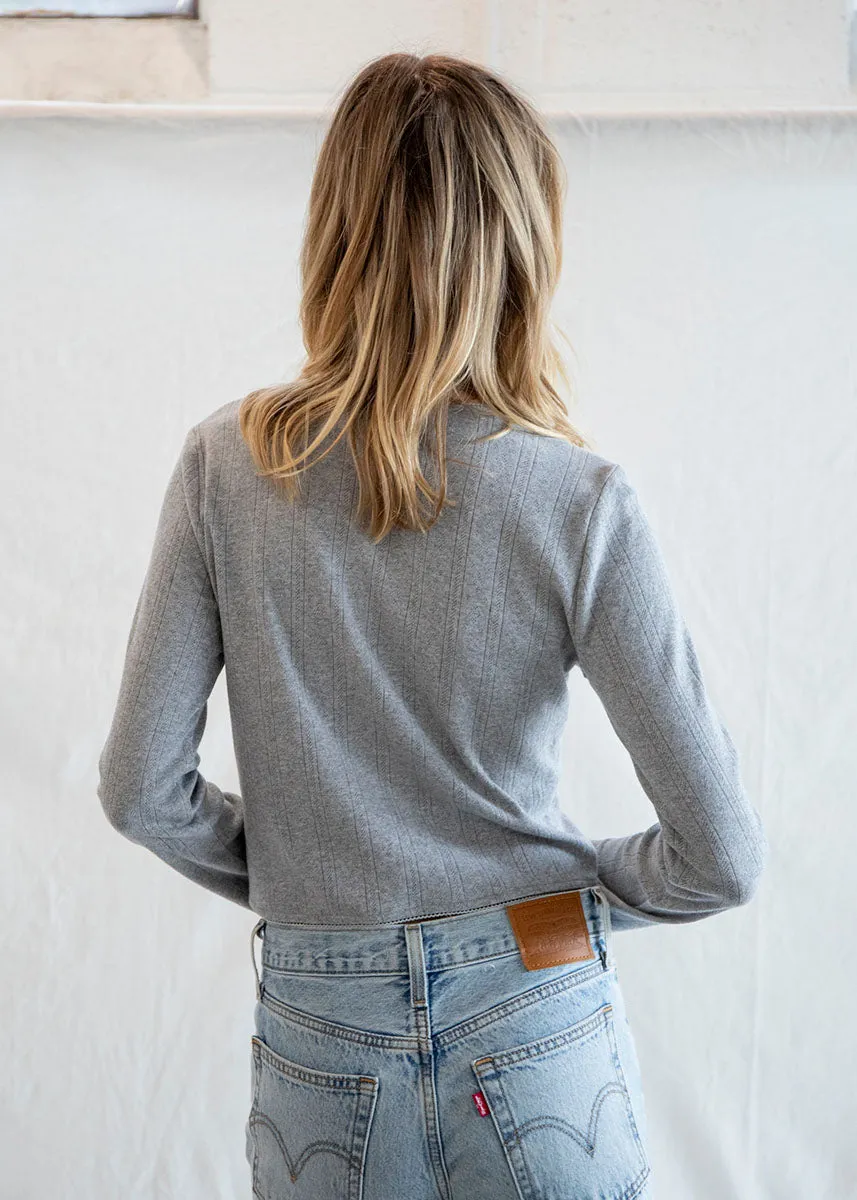 Matilda Pointelle Cardigan - Heather Grey Ultimate Layering Cozy Layers
