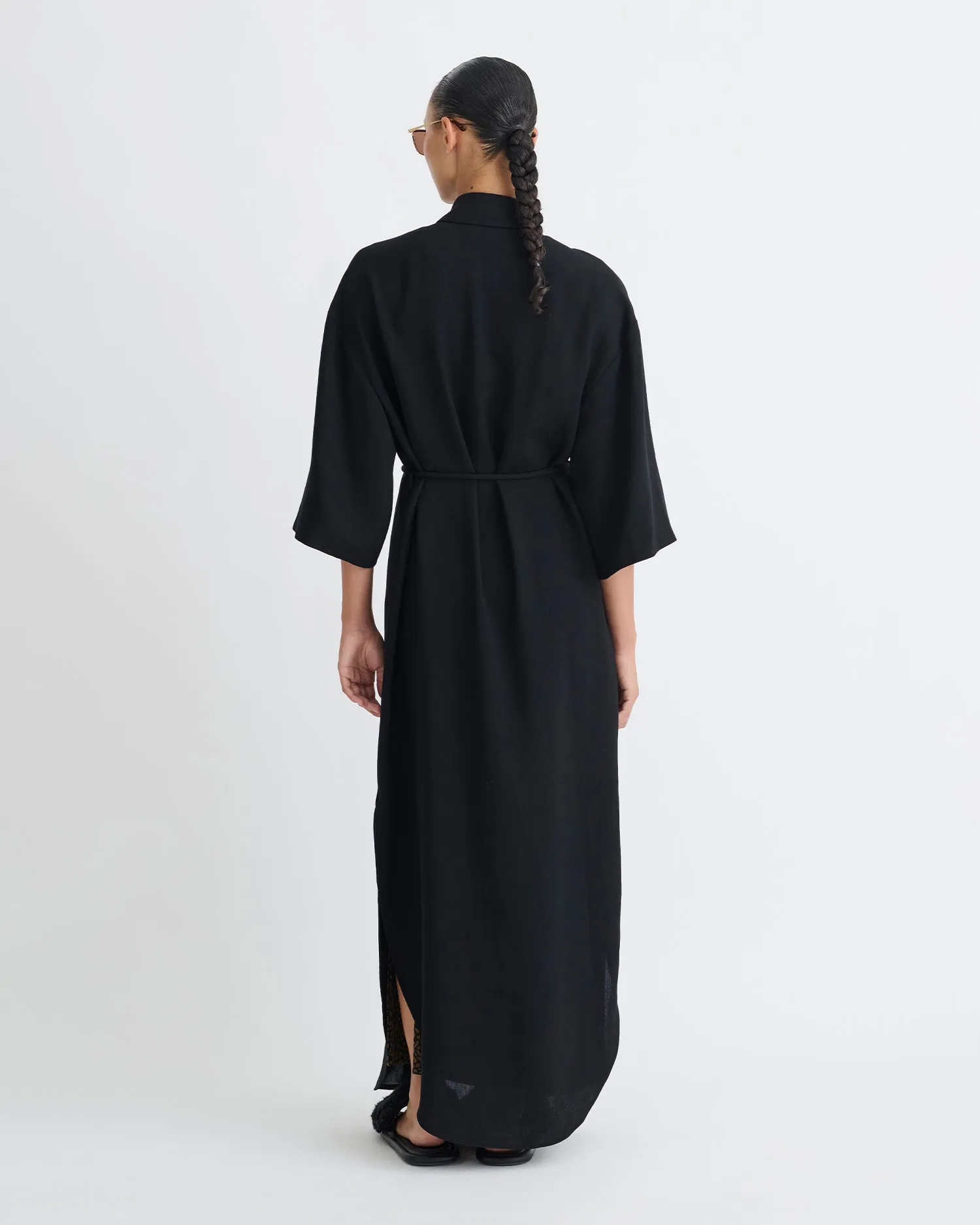 Damala - Tech Linen Shirt Dress - Black Lightweight Comfort