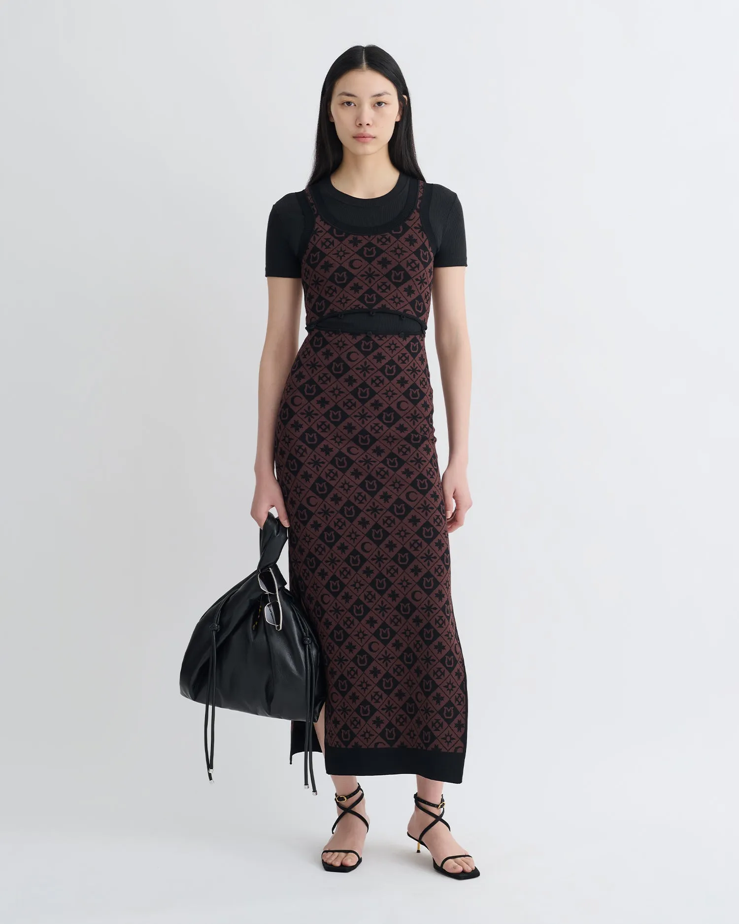 Maves - Knitted Midi Dress - Symbol Tile Mahogany Layer Light