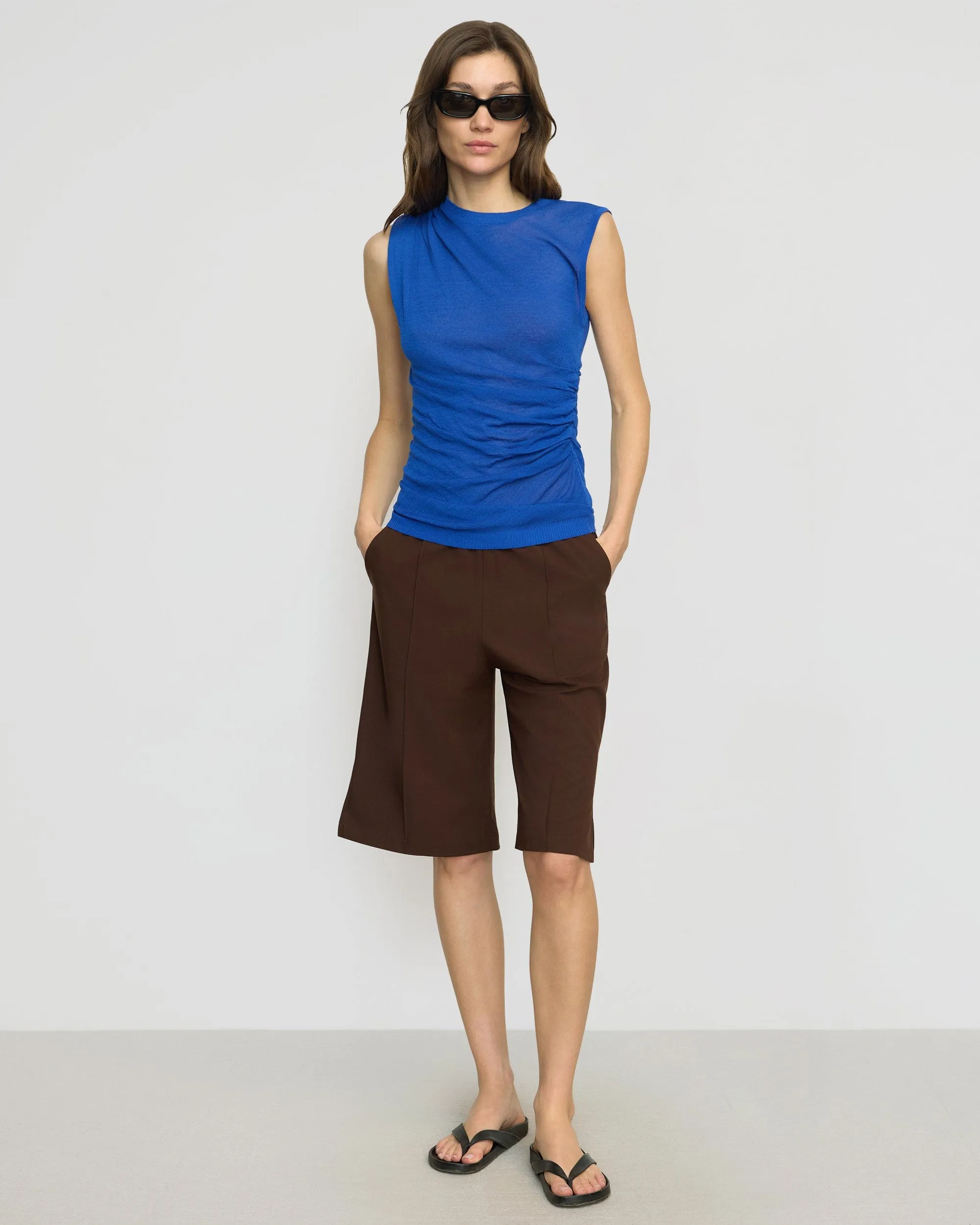 Mikey Semi-Sheer Asymmetric-Ruched Top Perfect Design Fit