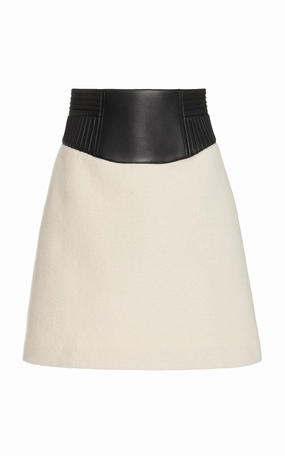 Anti Static Lining Felix Mini Skirt in Ivory Double-Face Recycled Cashmere Felt with Nappa Leather Waistband