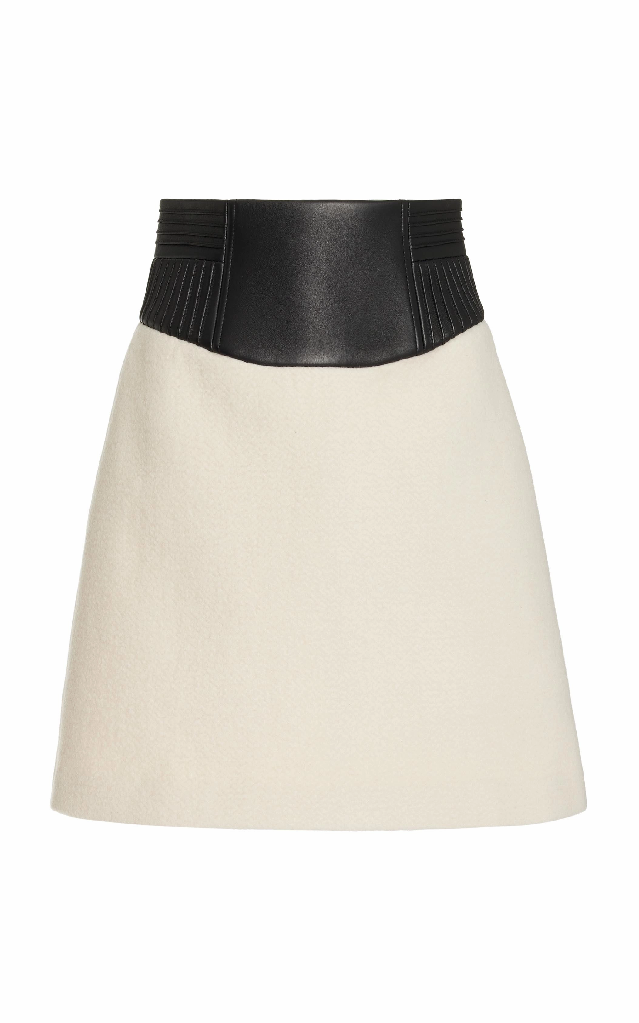 Anti Static Lining Felix Mini Skirt in Ivory Double-Face Recycled Cashmere Felt with Nappa Leather Waistband