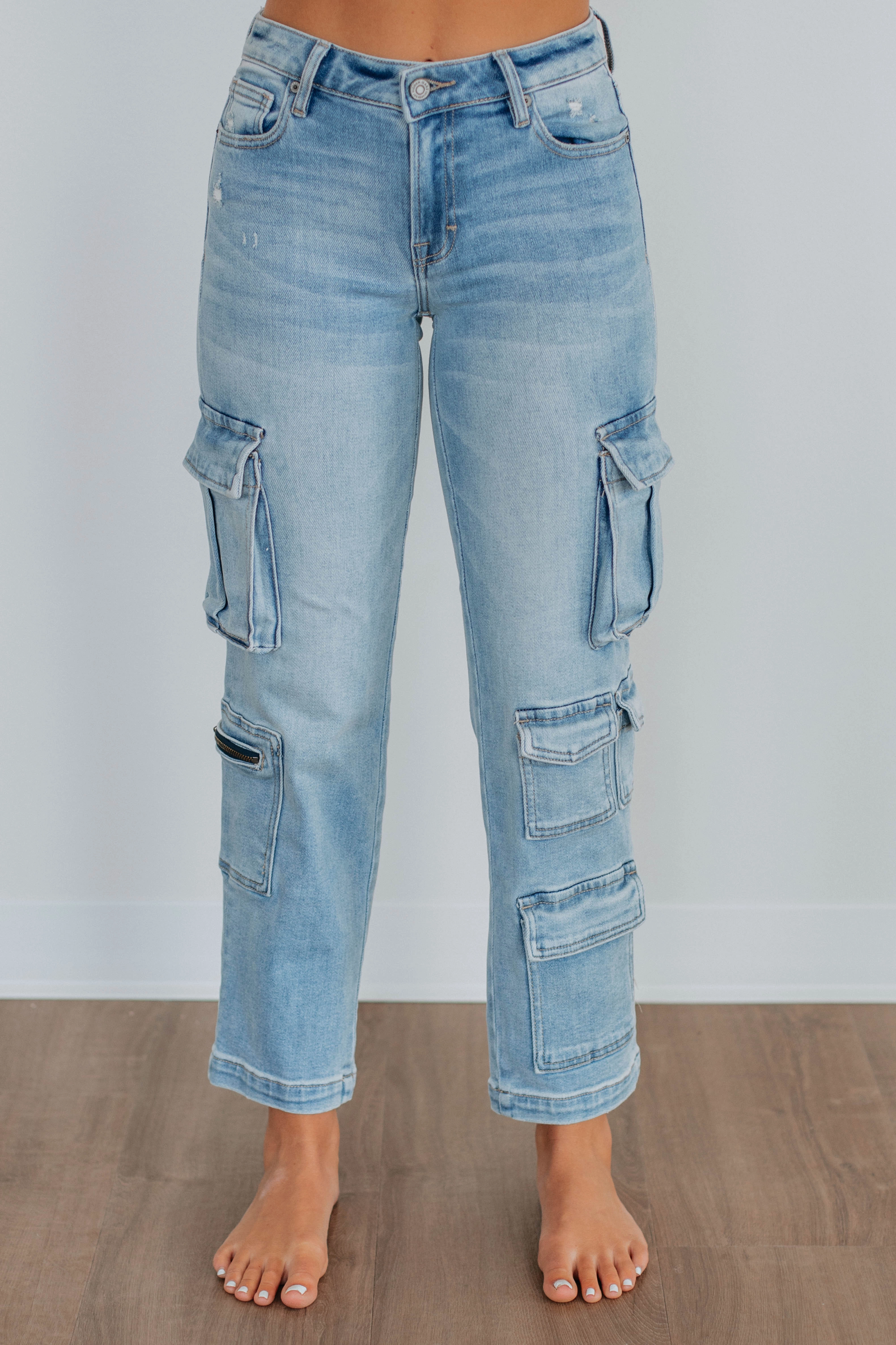 Tracey Hidden Cargo Jeans - Light Wash Blended Style