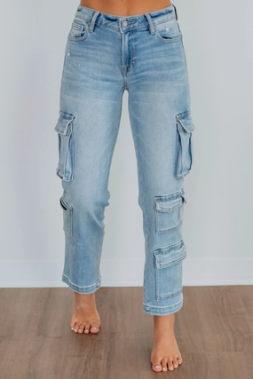 Work Friendly Universal Basic Tracey Hidden Cargo Jeans - Light Wash