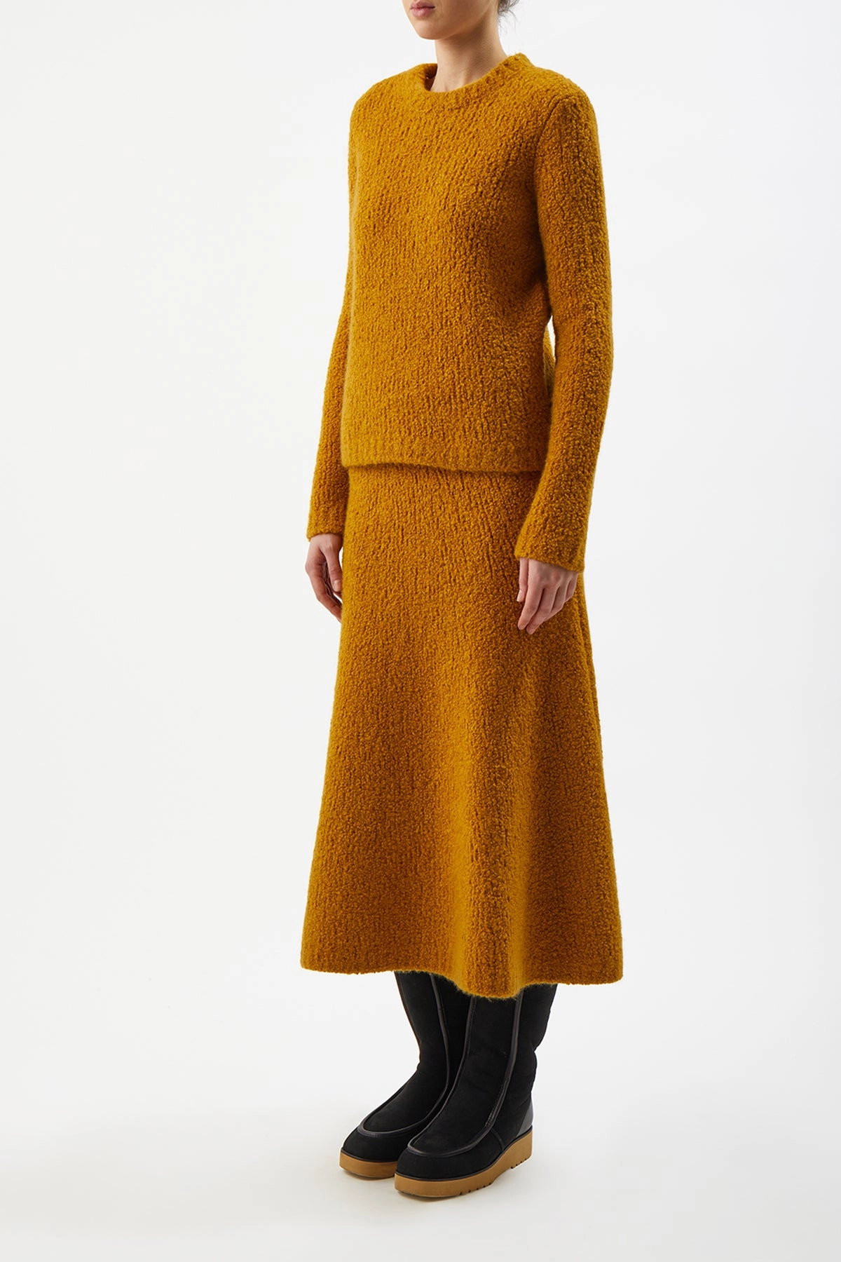 Pablo Knit Midi Skirt in Saffron Cashmere Silk Boucle Tear Resistant Comfy Wear