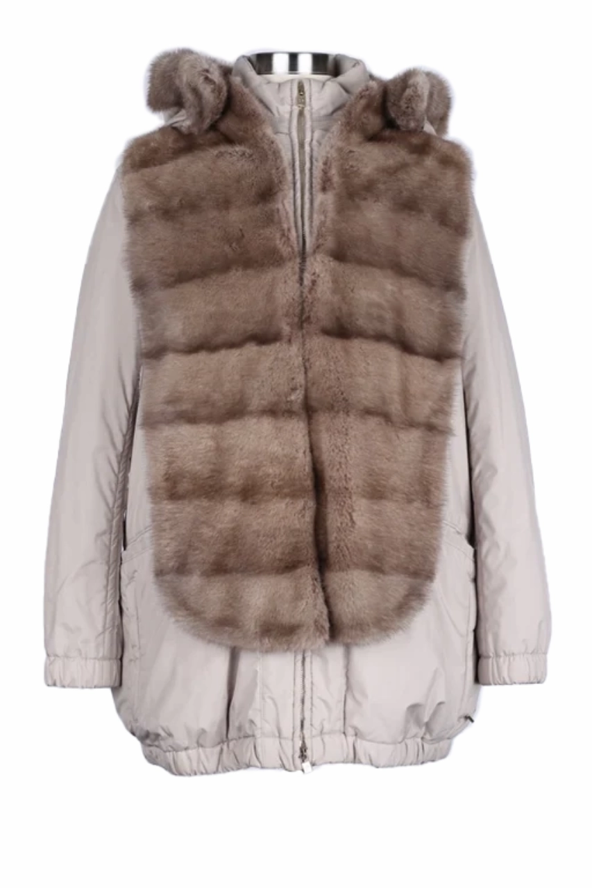 Elastic Hem Adjustment Mink Front Cashmere Lined Coat