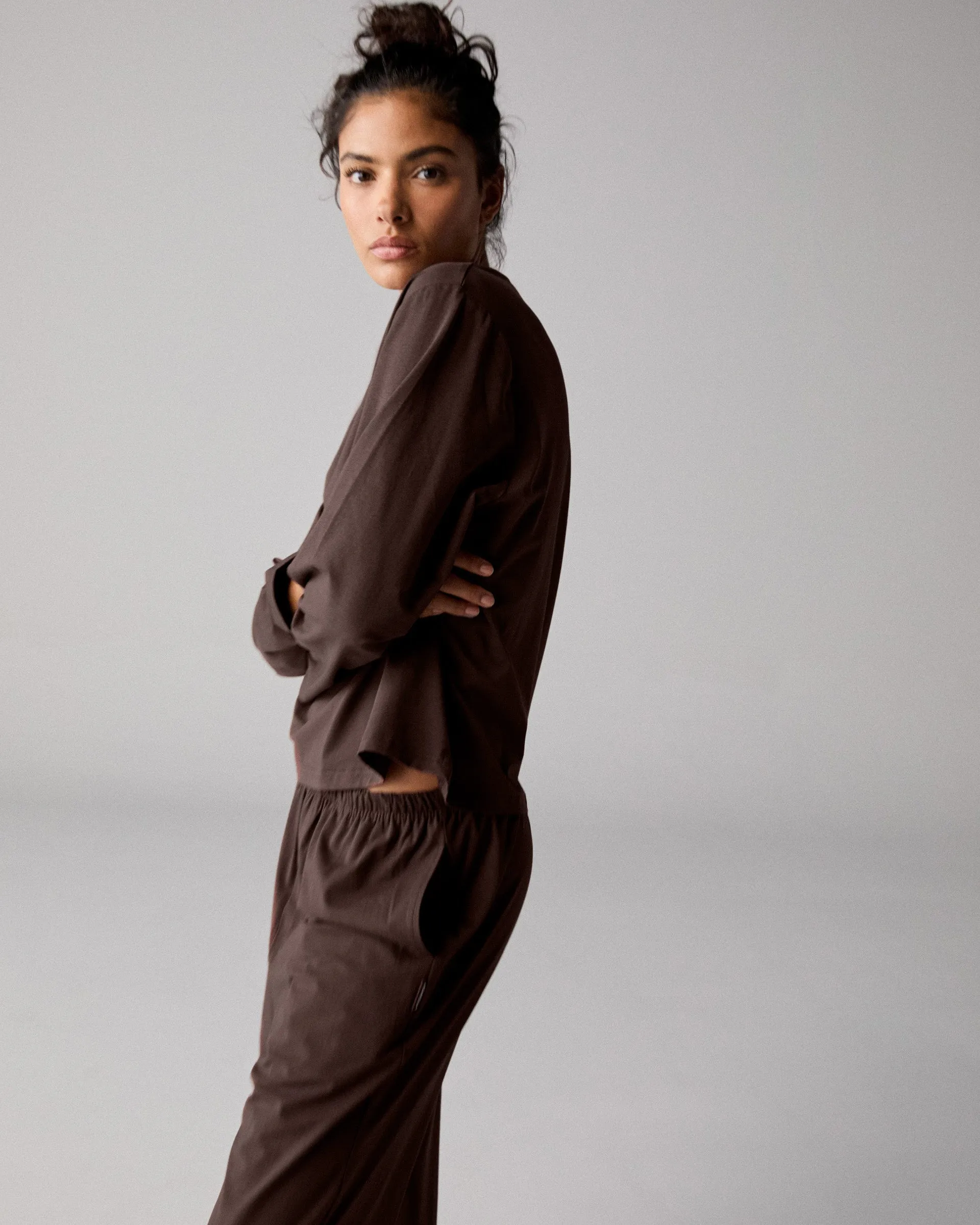 SolarReflectiveFinish Modal Long Sleeve Oversized T-shirt - Chocolate Brown