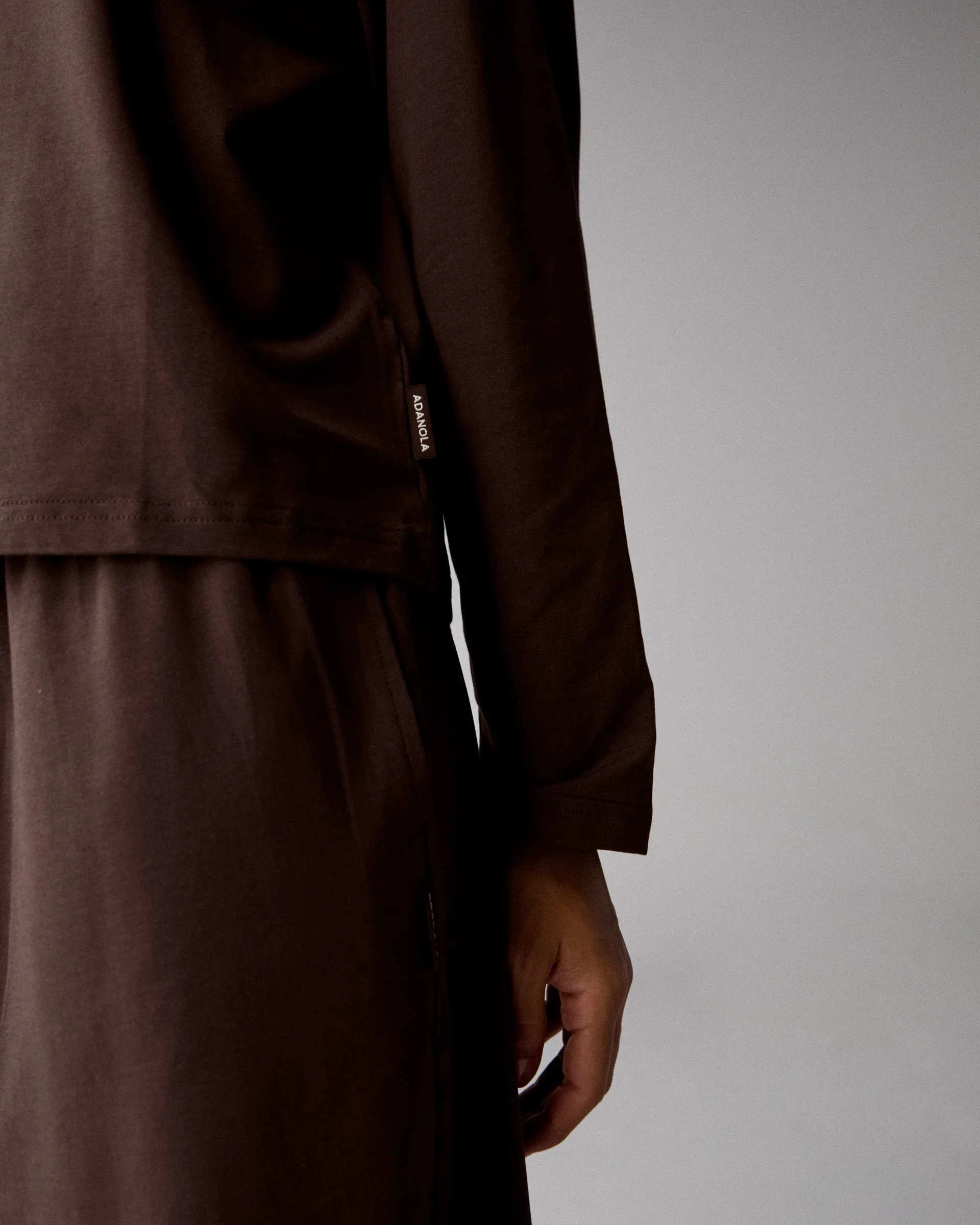 TwillWeave GarmentWashed Texture Modal Long Sleeve Oversized T-shirt - Chocolate Brown