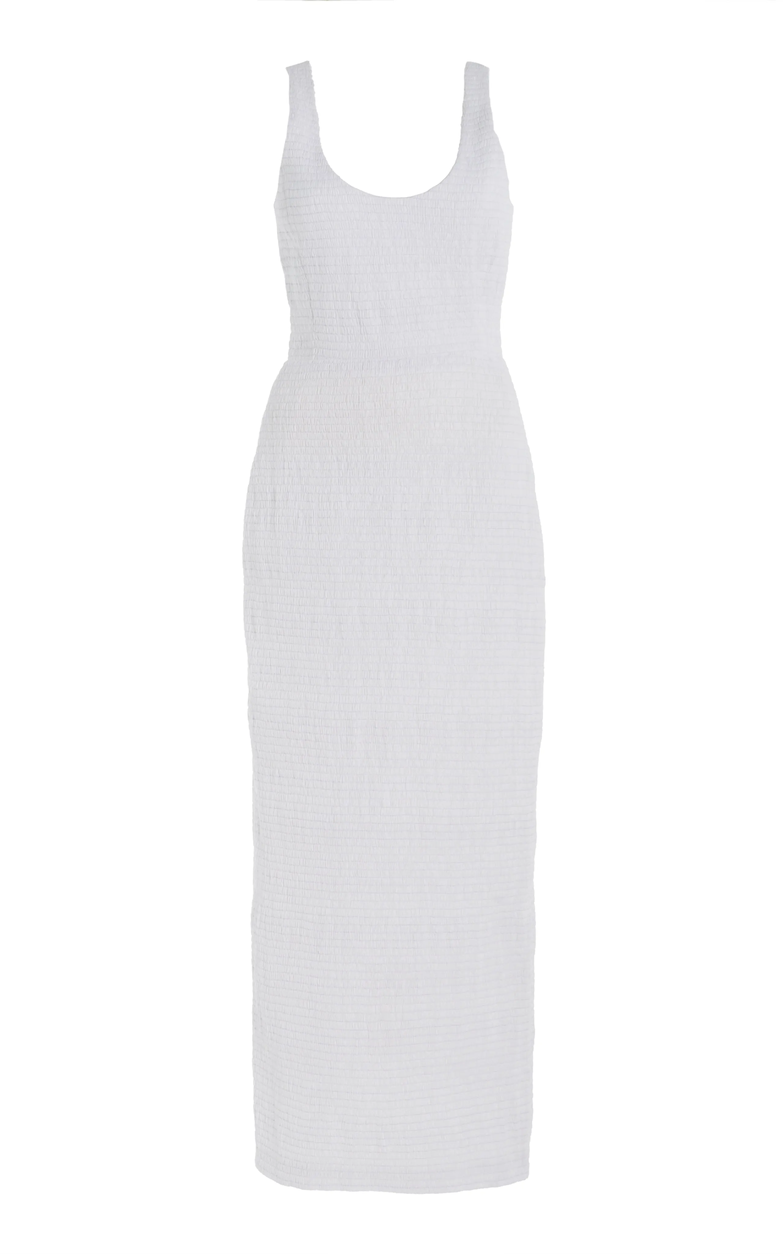 Girard Shirred Maxi Dress in White Aloe Linen Subtle Glam