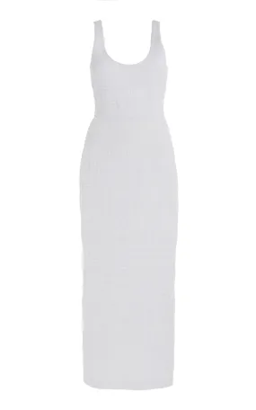 Girard Shirred Maxi Dress in White Aloe Linen Subtle Glam