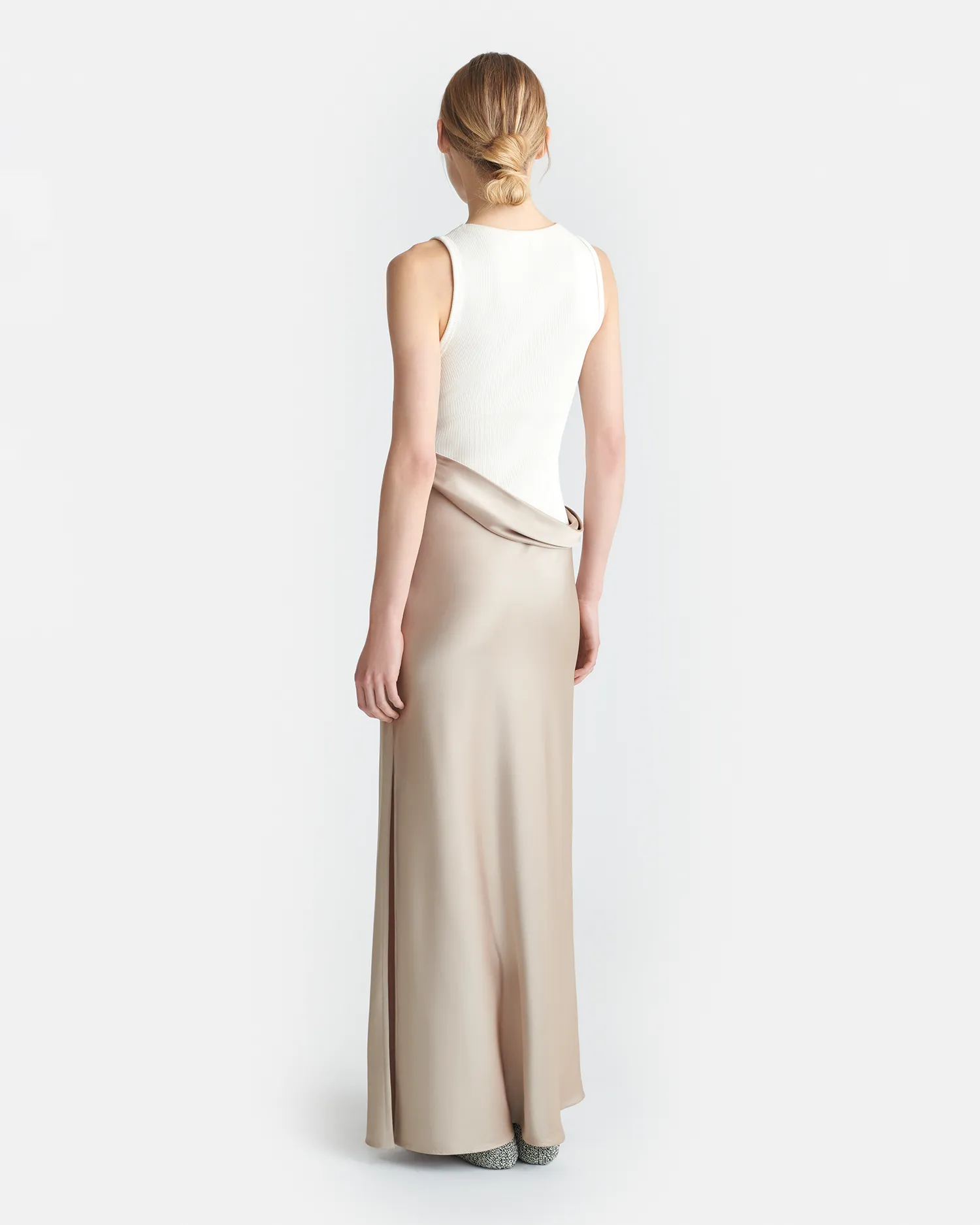 Cobee - Ribbed Jersey and Slip Satin Dress - Dune/Creme Subtle Glow Spring Mood