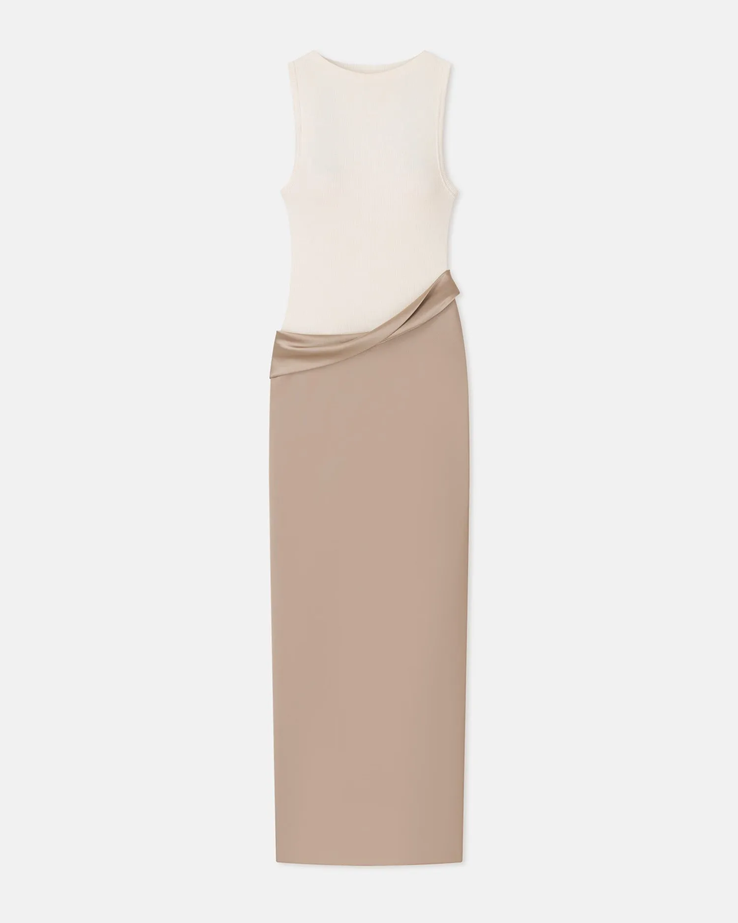 Cobee - Ribbed Jersey and Slip Satin Dress - Dune/Creme Day Magic Eye Catching